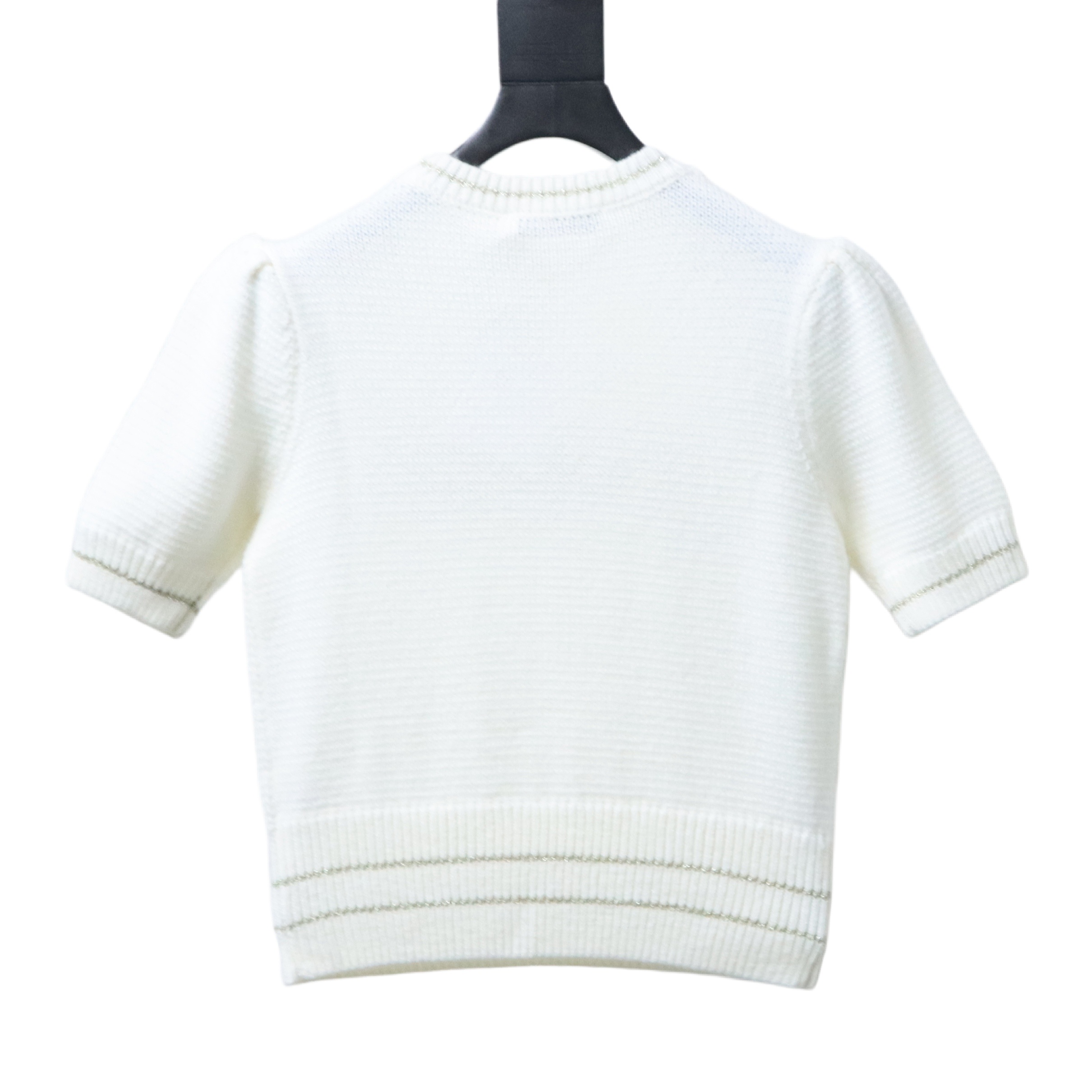 Christian Dior Heart Pearl Puff Sleeve Knit Short Sleeve Sweater T-Shirt
