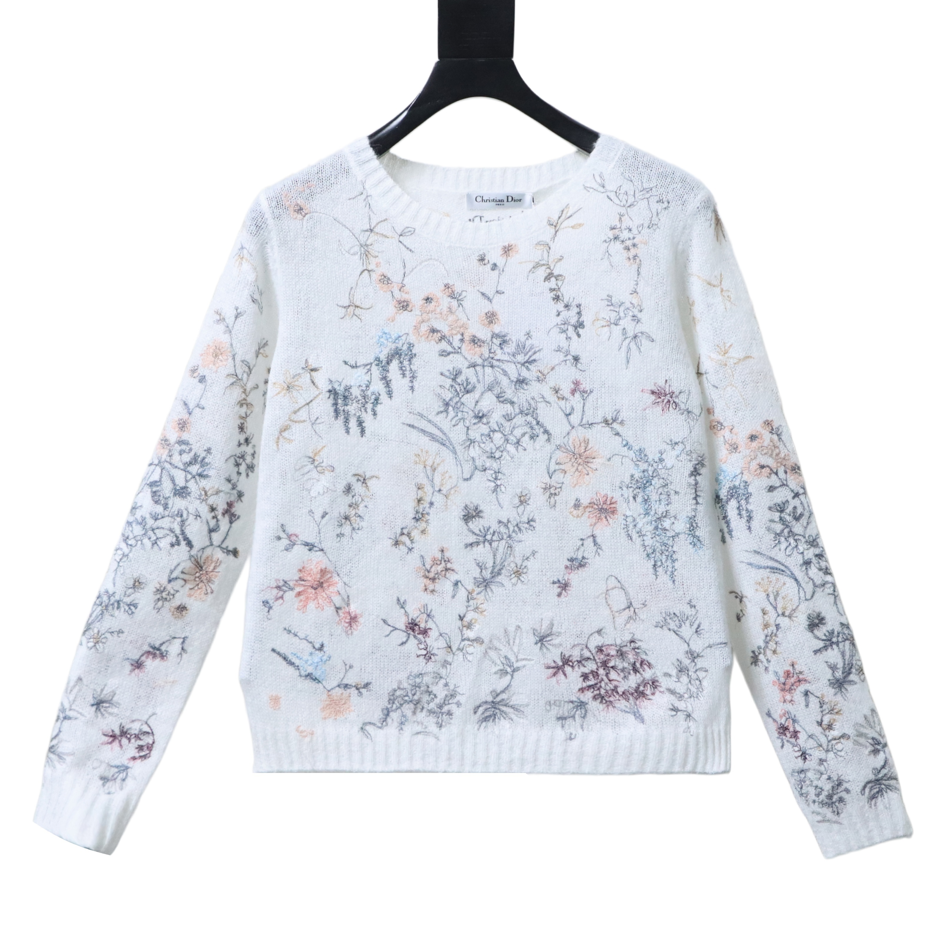 Christian Dior Ink Wash Floral Embroidered Cashmere Knit Sweater