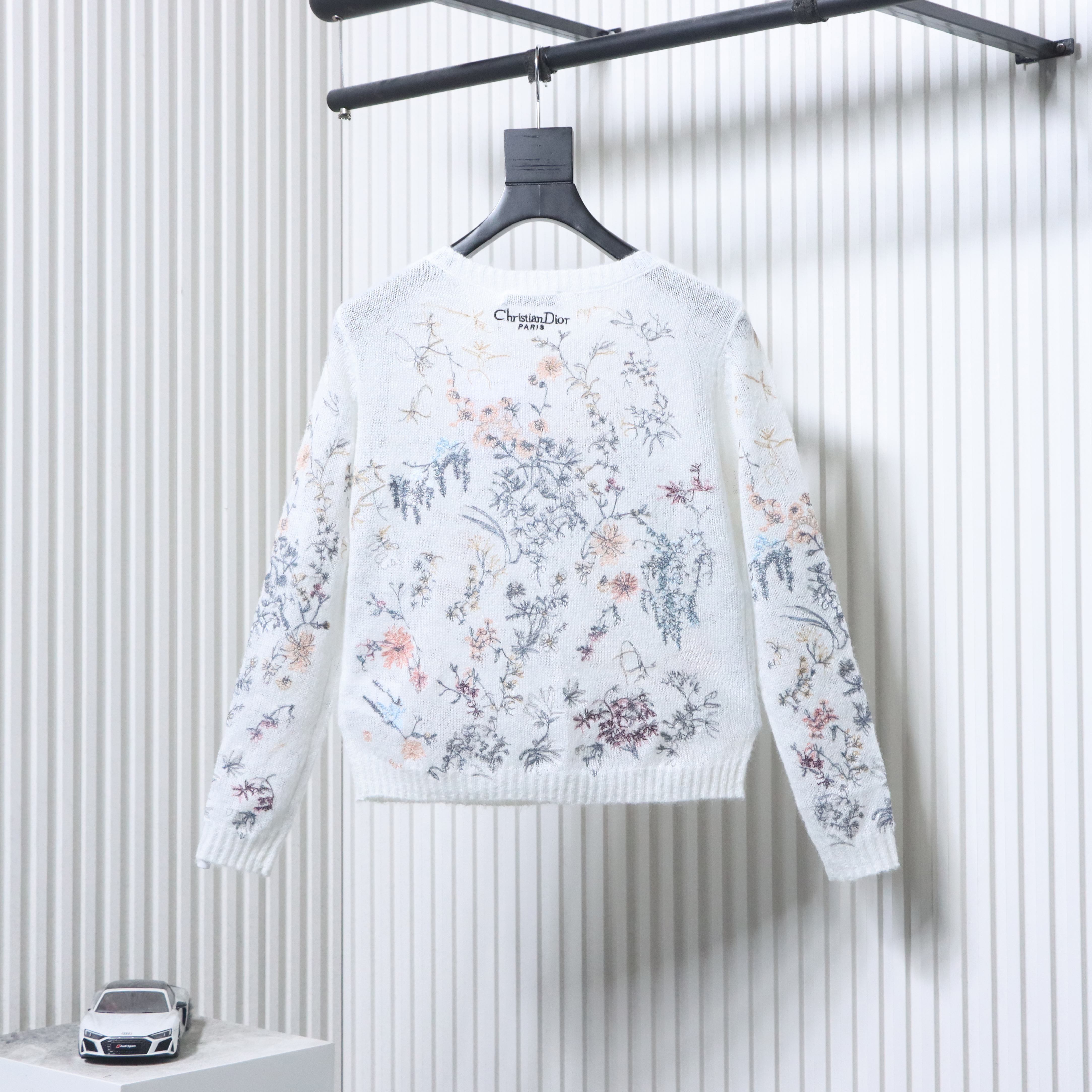 Christian Dior Ink Wash Floral Embroidered Cashmere Knit Sweater