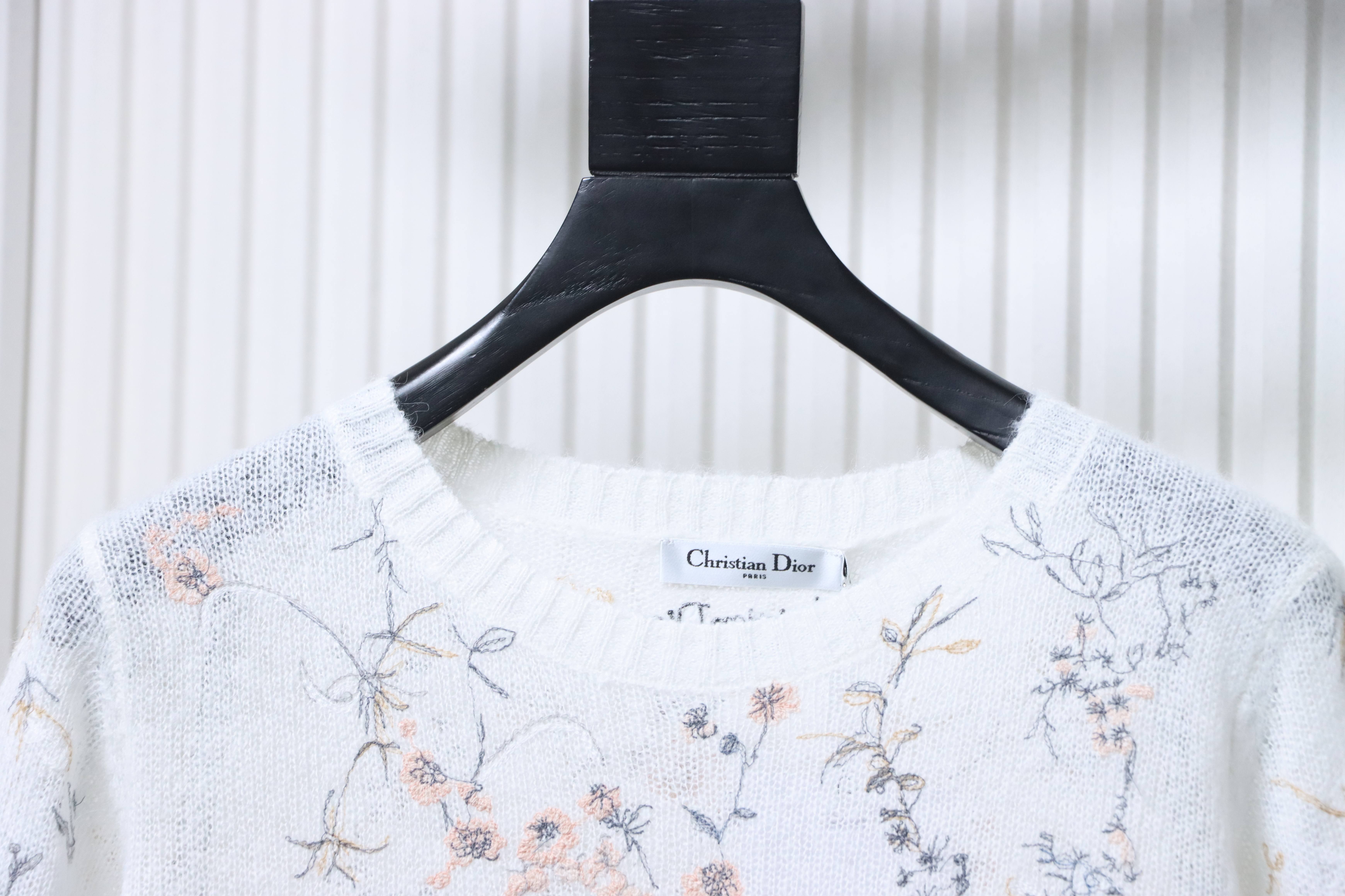 Christian Dior Ink Wash Floral Embroidered Cashmere Knit Sweater