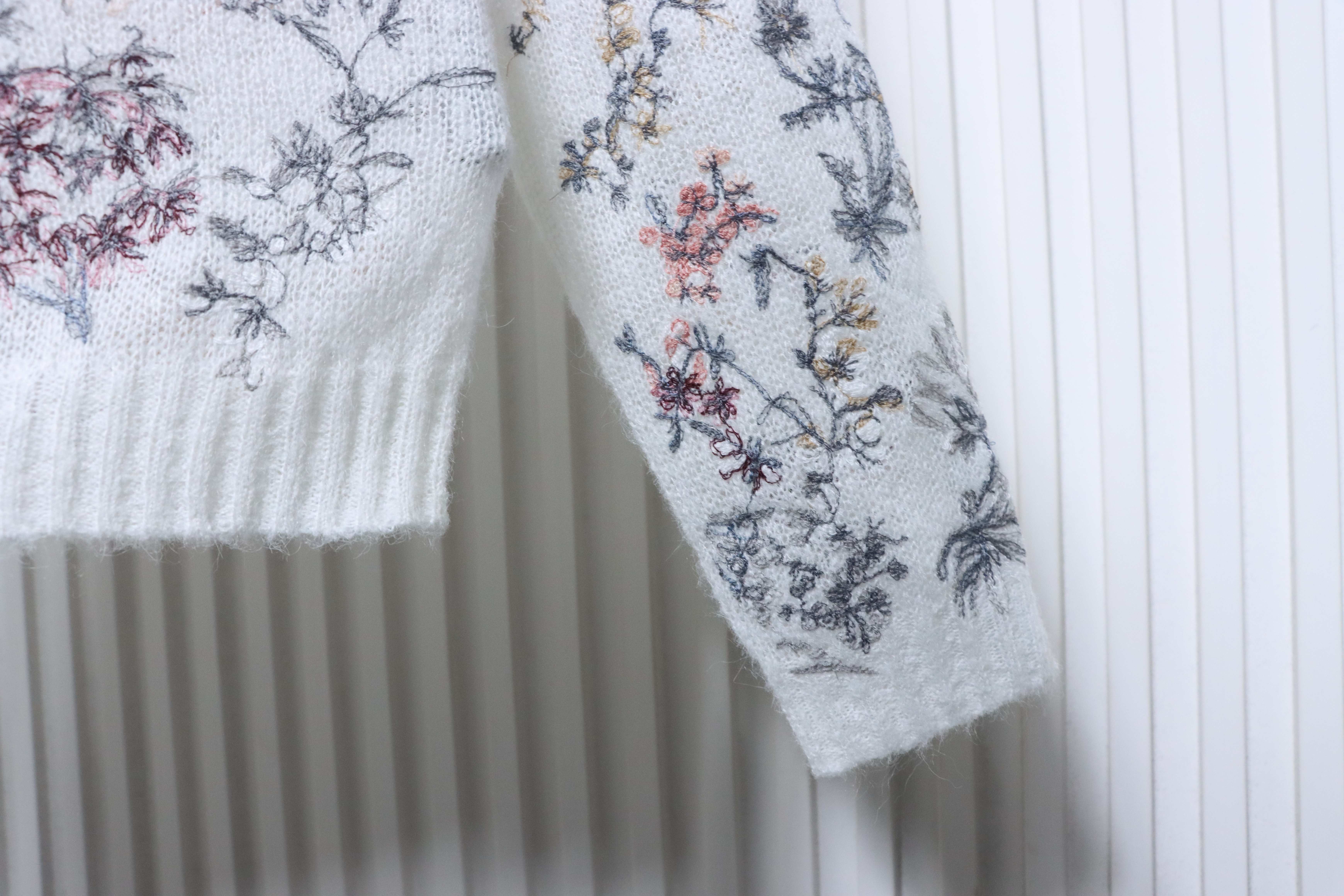 Christian Dior Ink Wash Floral Embroidered Cashmere Knit Sweater