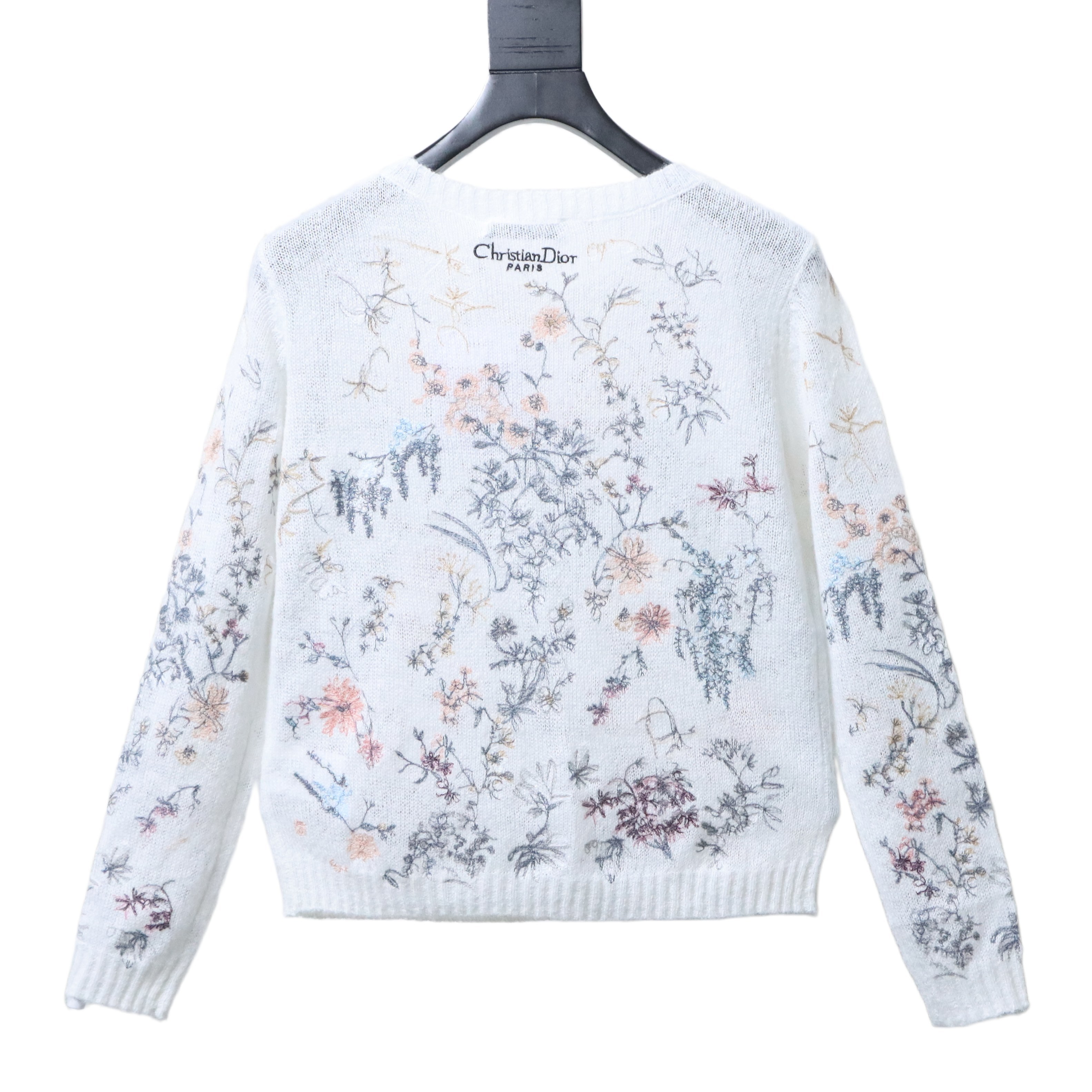Christian Dior Ink Wash Floral Embroidered Cashmere Knit Sweater