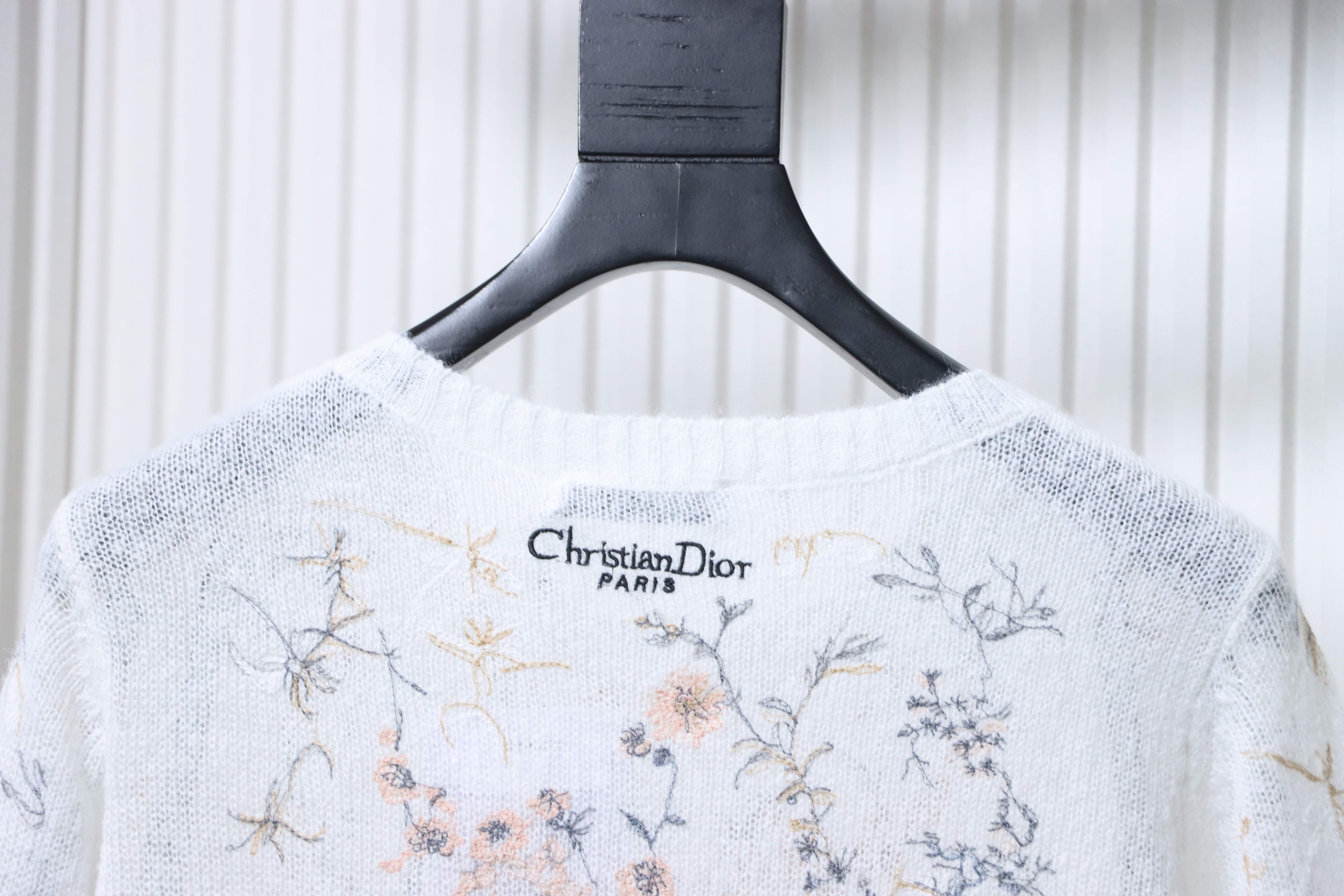 Christian Dior Ink Wash Floral Embroidered Cashmere Knit Sweater