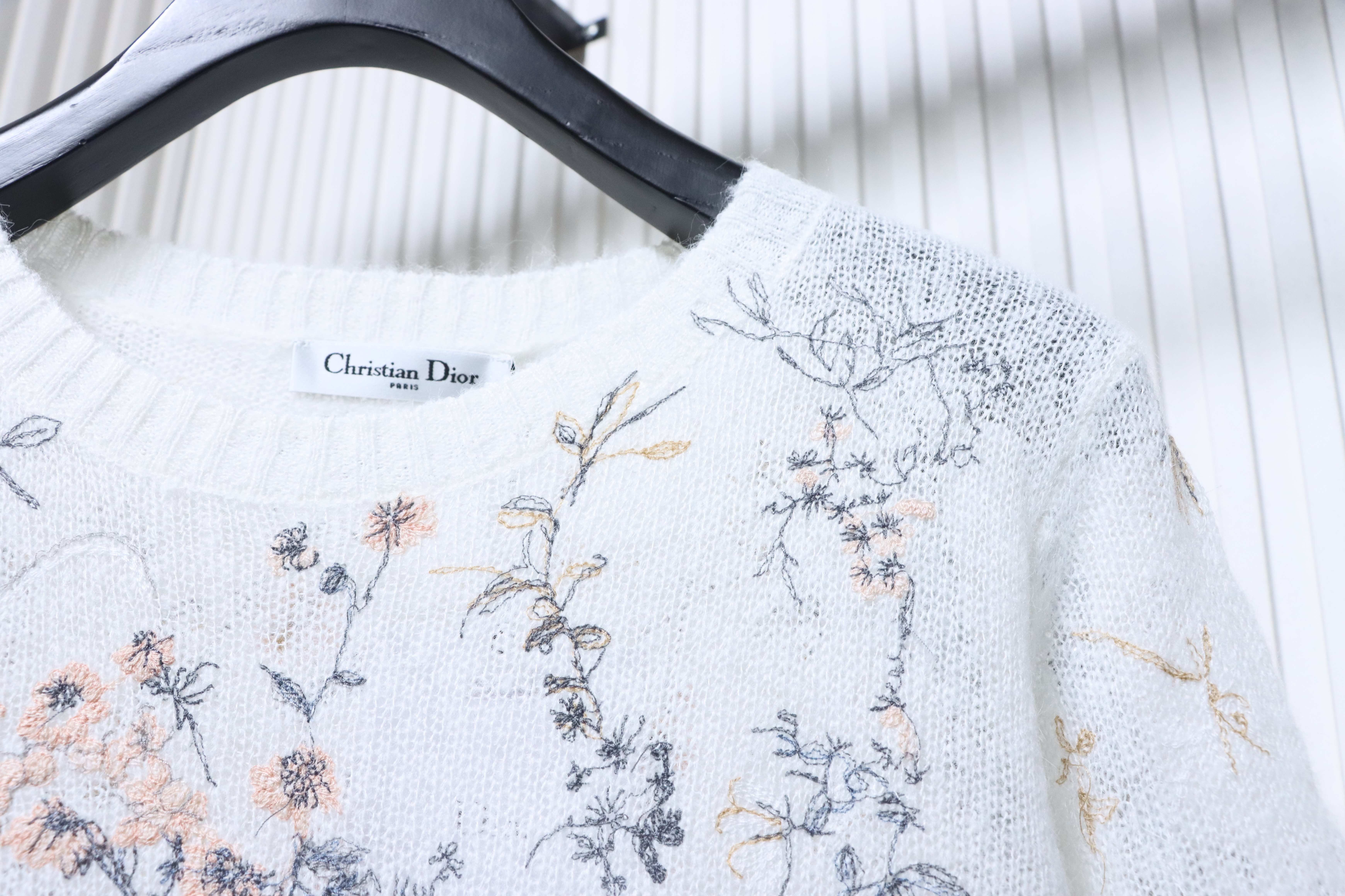 Christian Dior Ink Wash Floral Embroidered Cashmere Knit Sweater