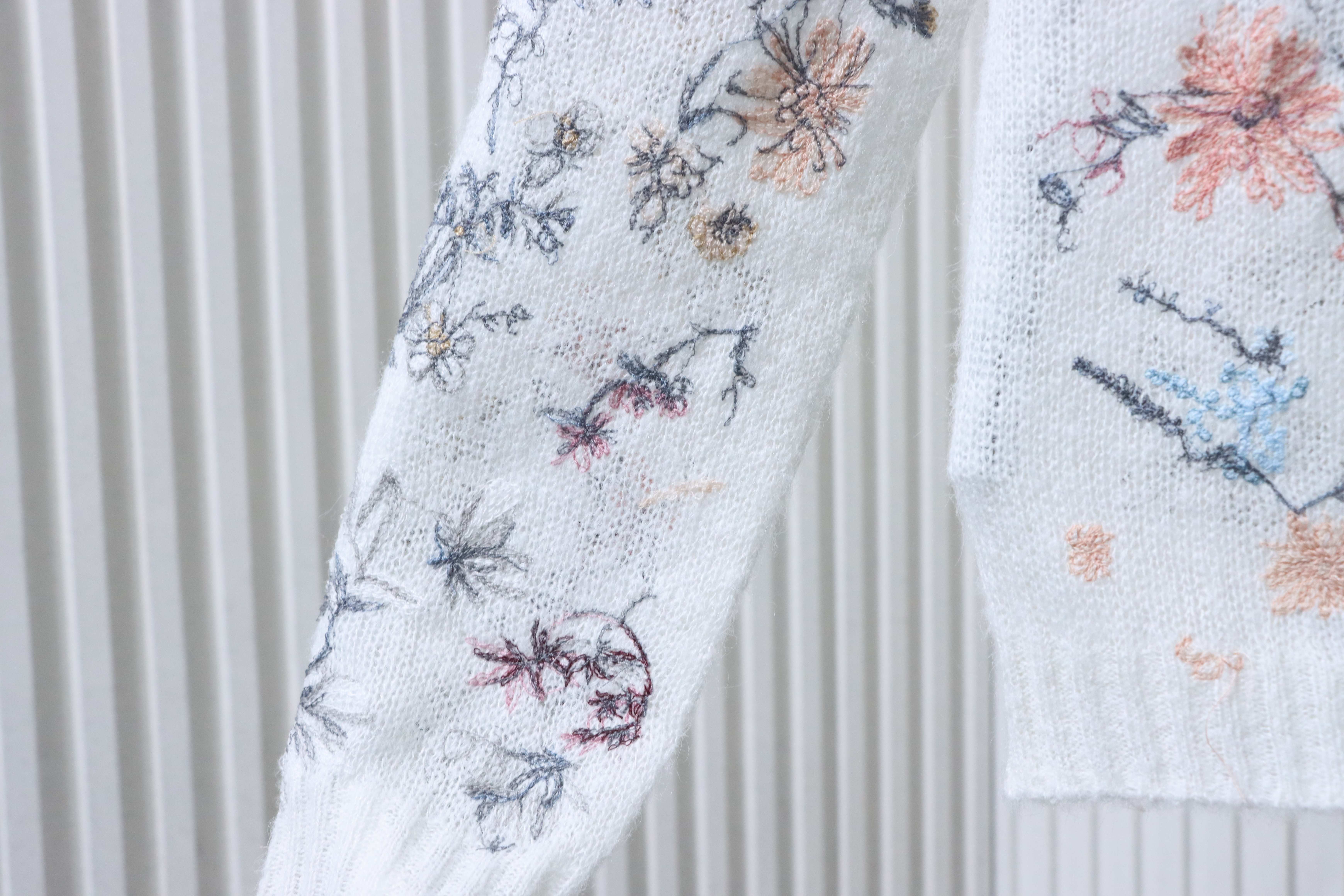 Christian Dior Ink Wash Floral Embroidered Cashmere Knit Sweater