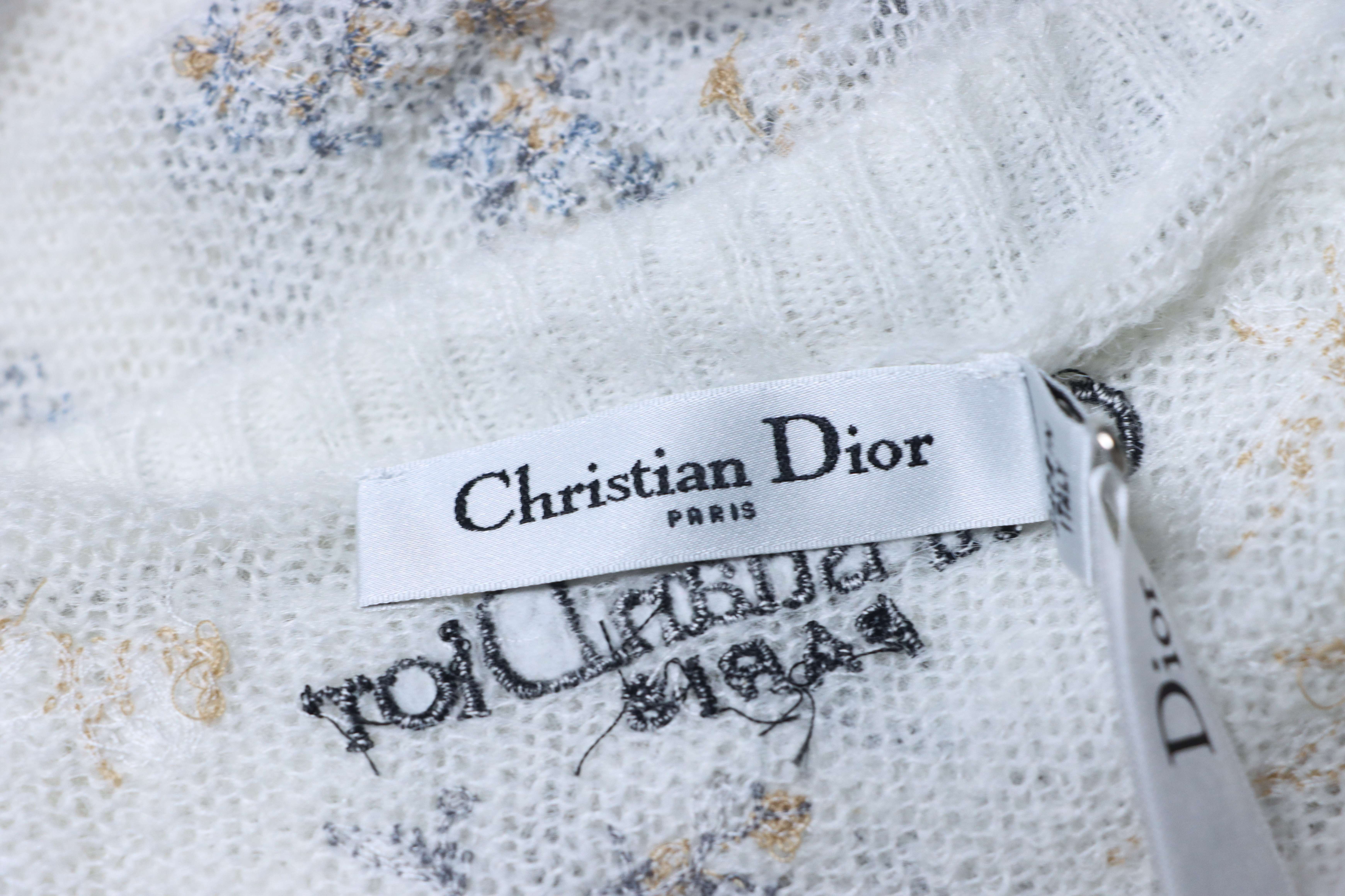 Christian Dior Ink Wash Floral Embroidered Cashmere Knit Sweater