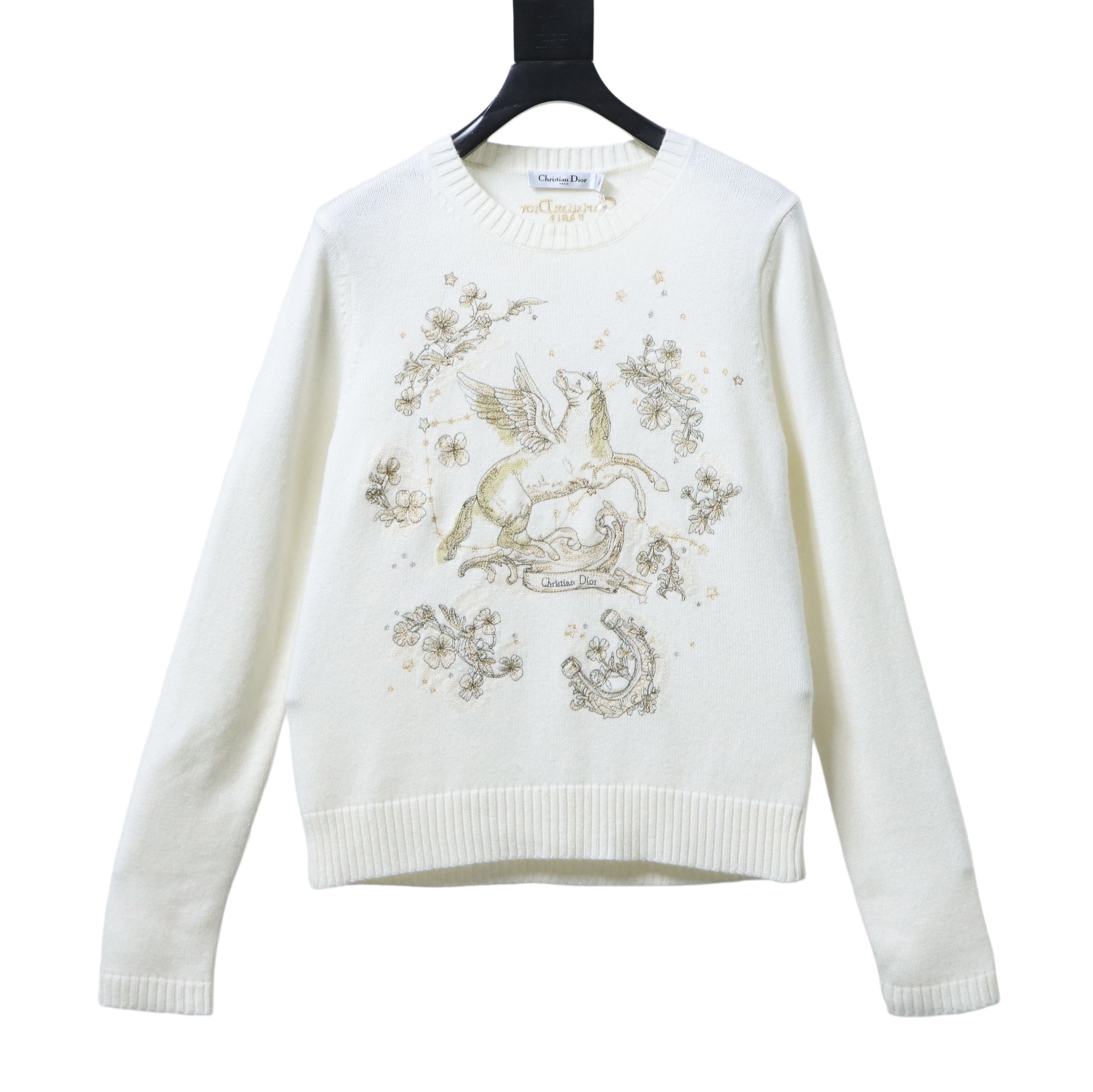 Christian Dior Pegasus Embroidered Cashmere Knit Sweater
