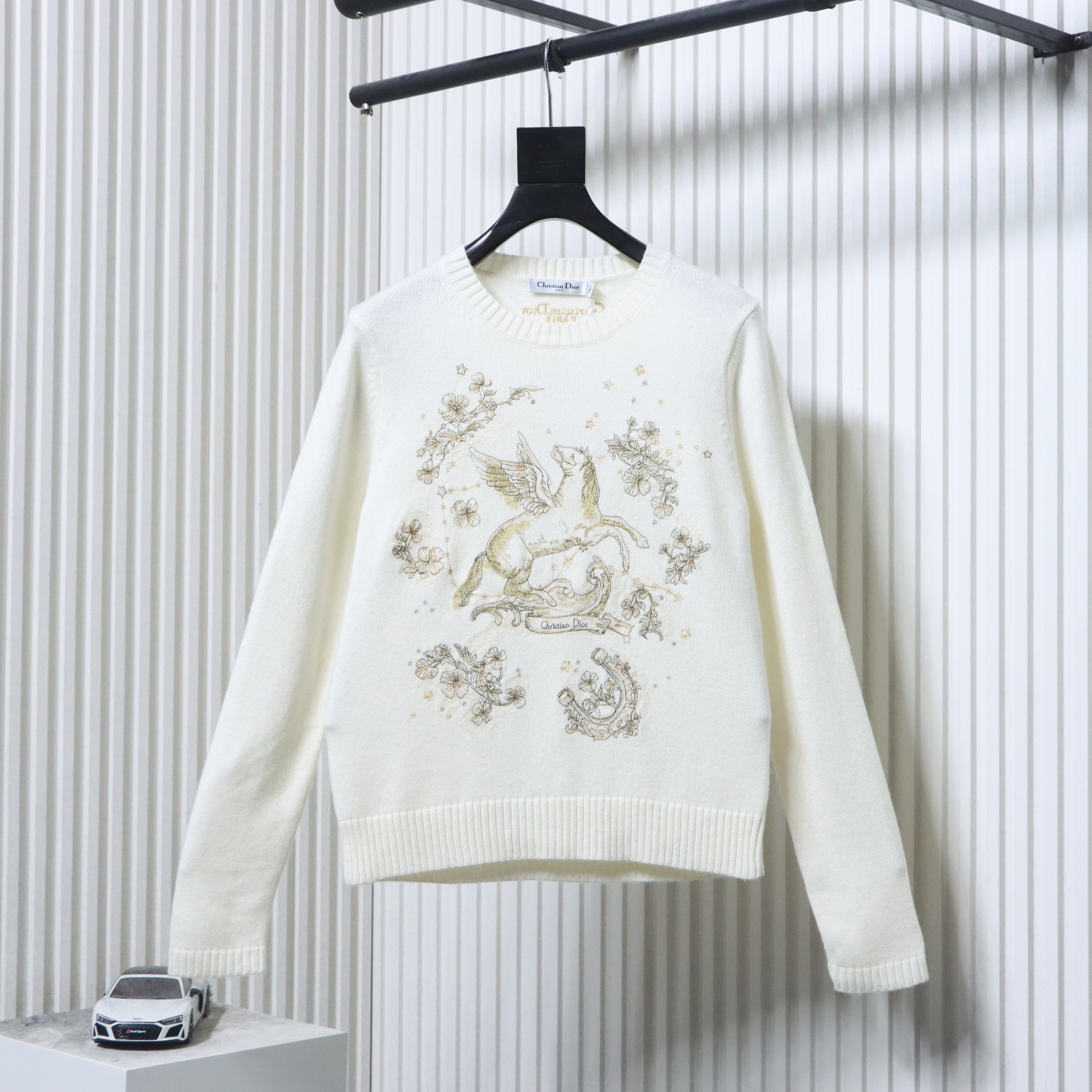 Christian Dior Pegasus Embroidered Cashmere Knit Sweater