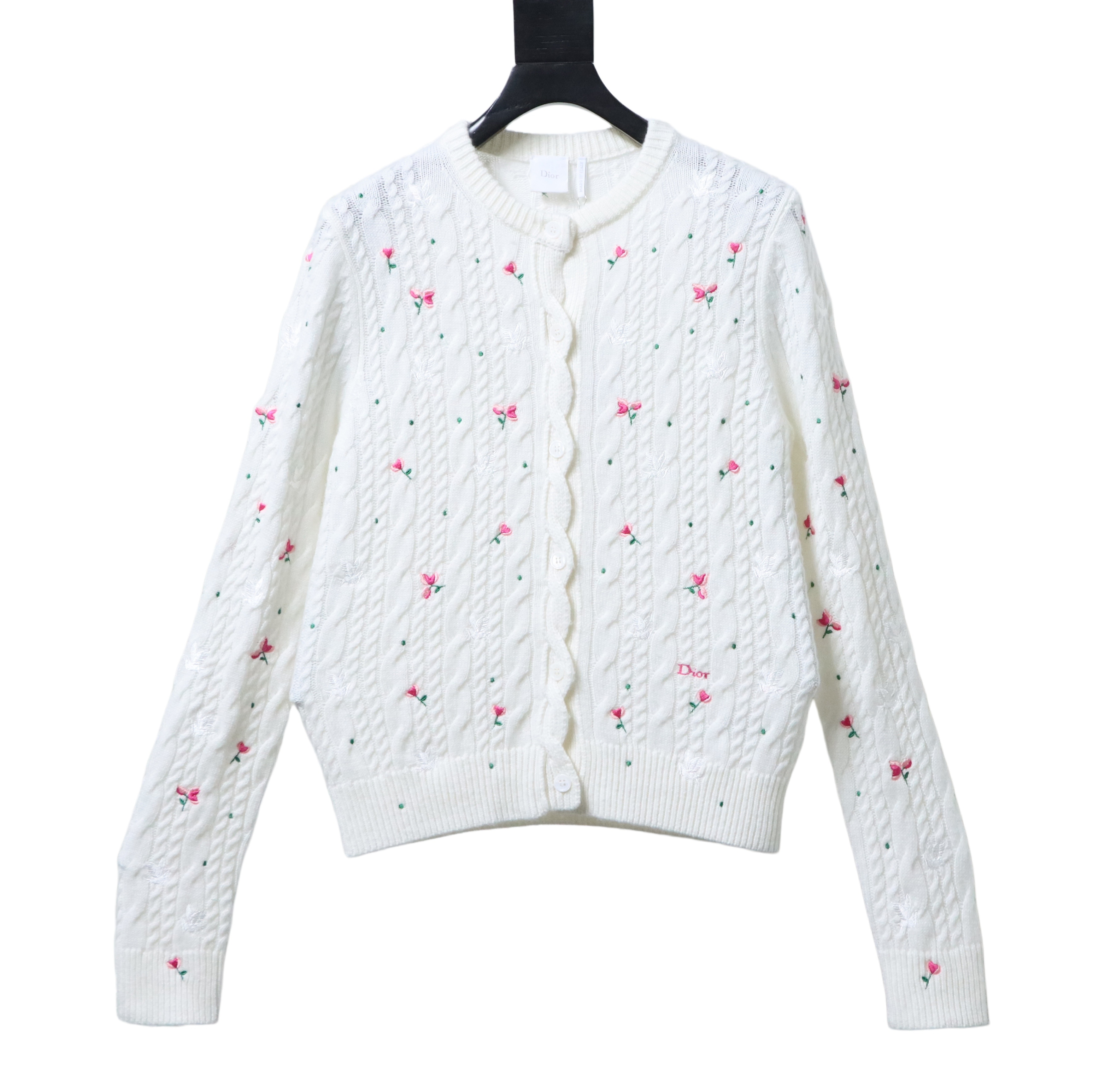 Christian Dior Rose Dove Embroidered Cashmere Cardigan