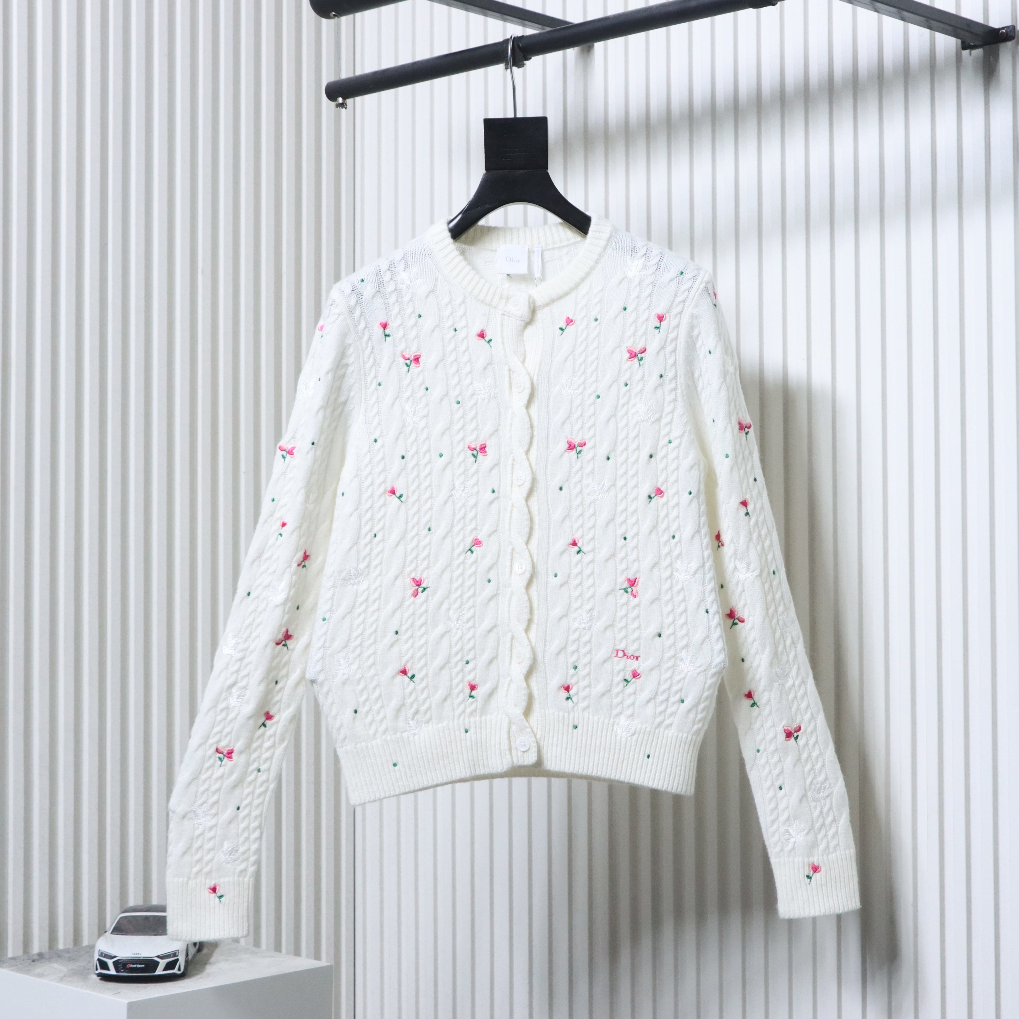 Christian Dior Rose Dove Embroidered Cashmere Cardigan