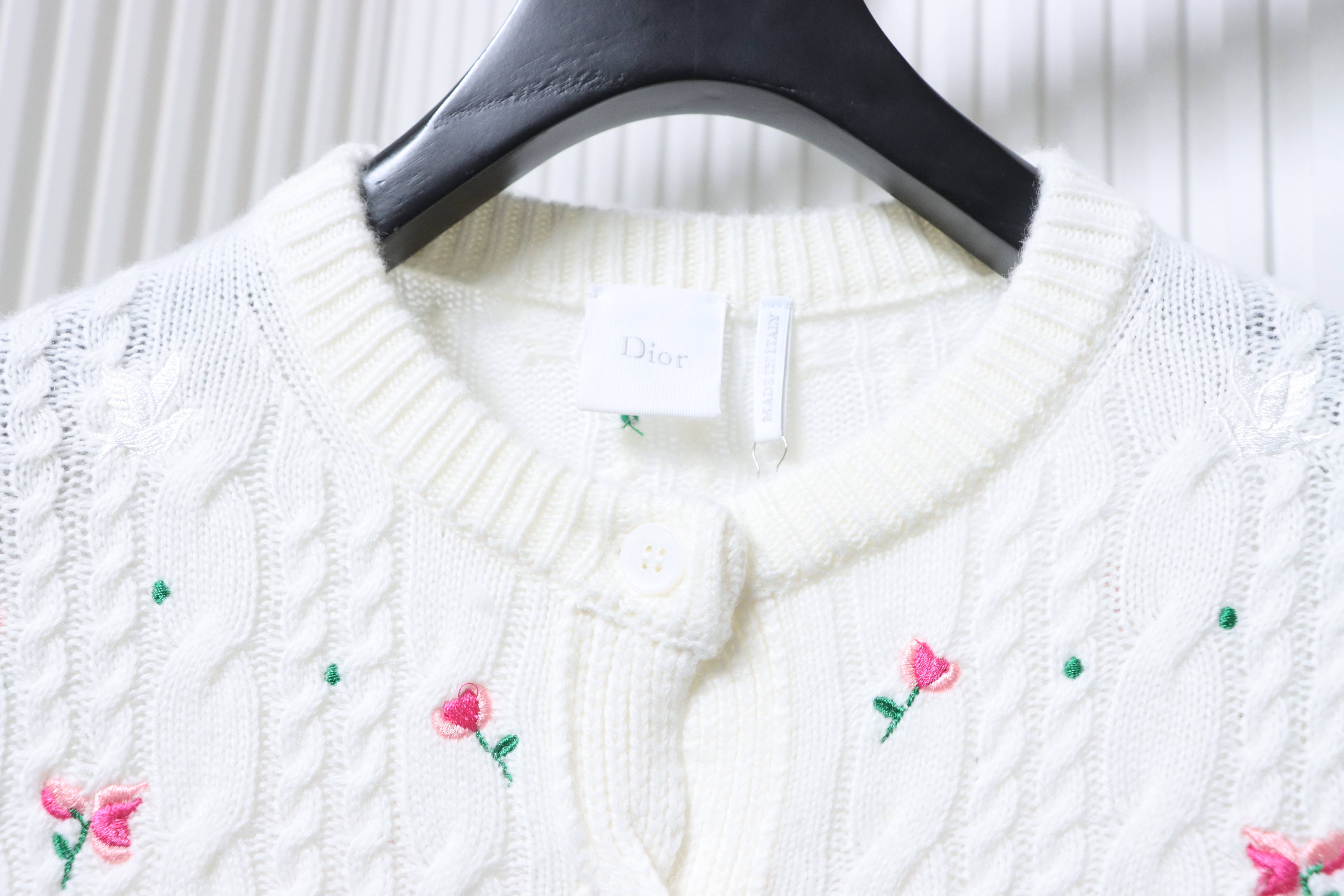 Christian Dior Rose Dove Embroidered Cashmere Cardigan