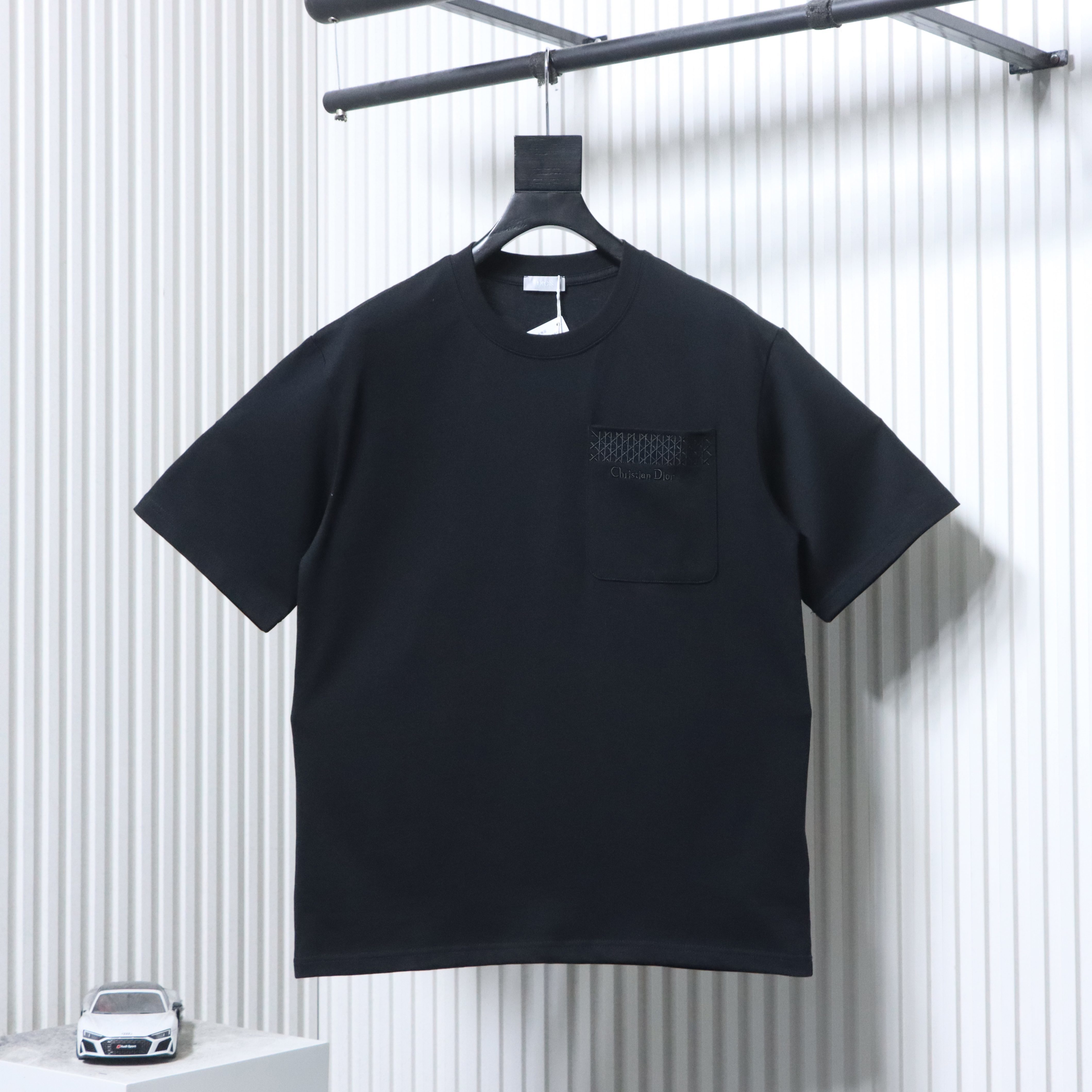 Dior 16SS Cannage Embroidered Letter Pocket Short Sleeve T-Shirt