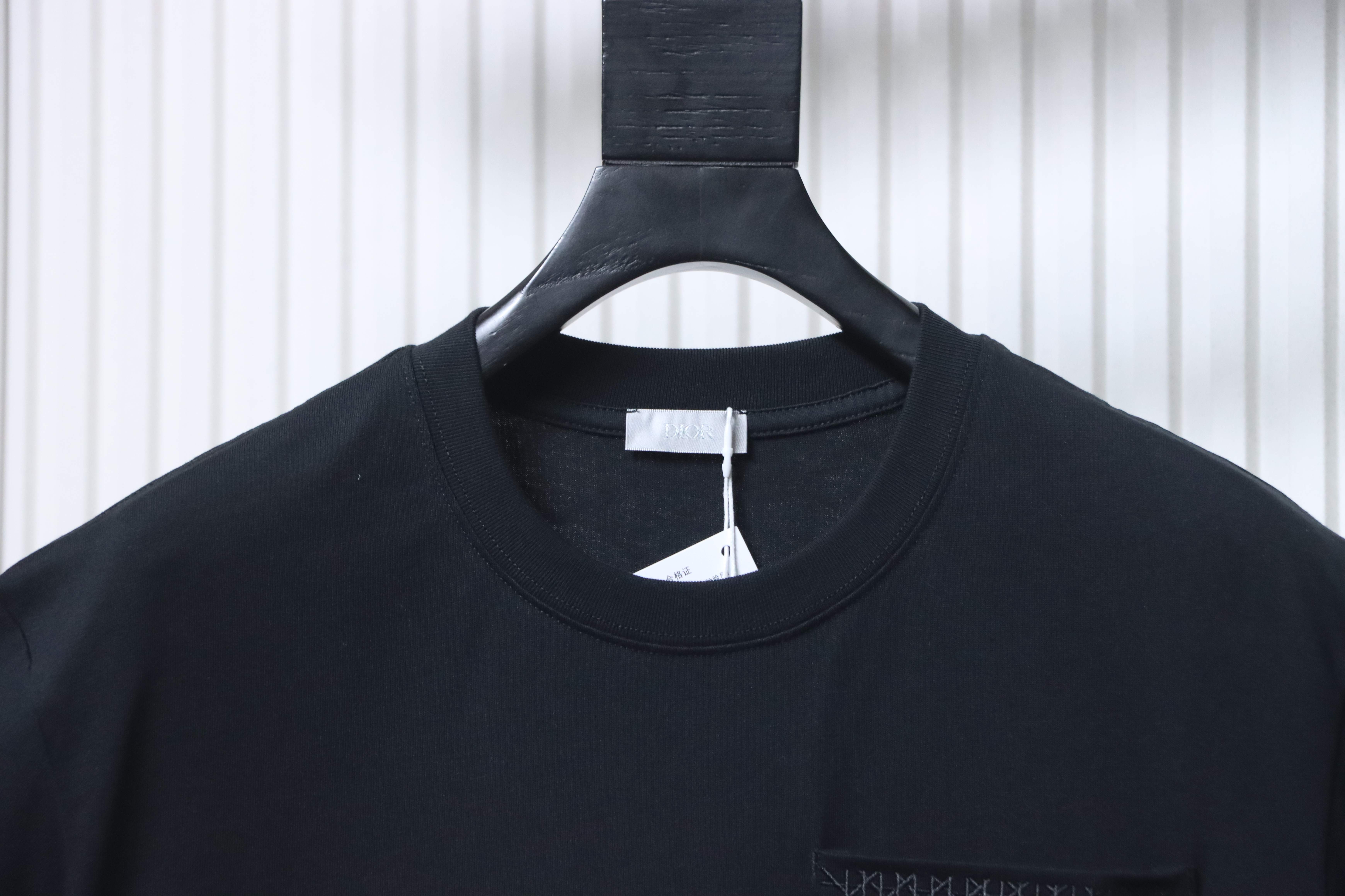 Dior 16SS Cannage Embroidered Letter Pocket Short Sleeve T-Shirt