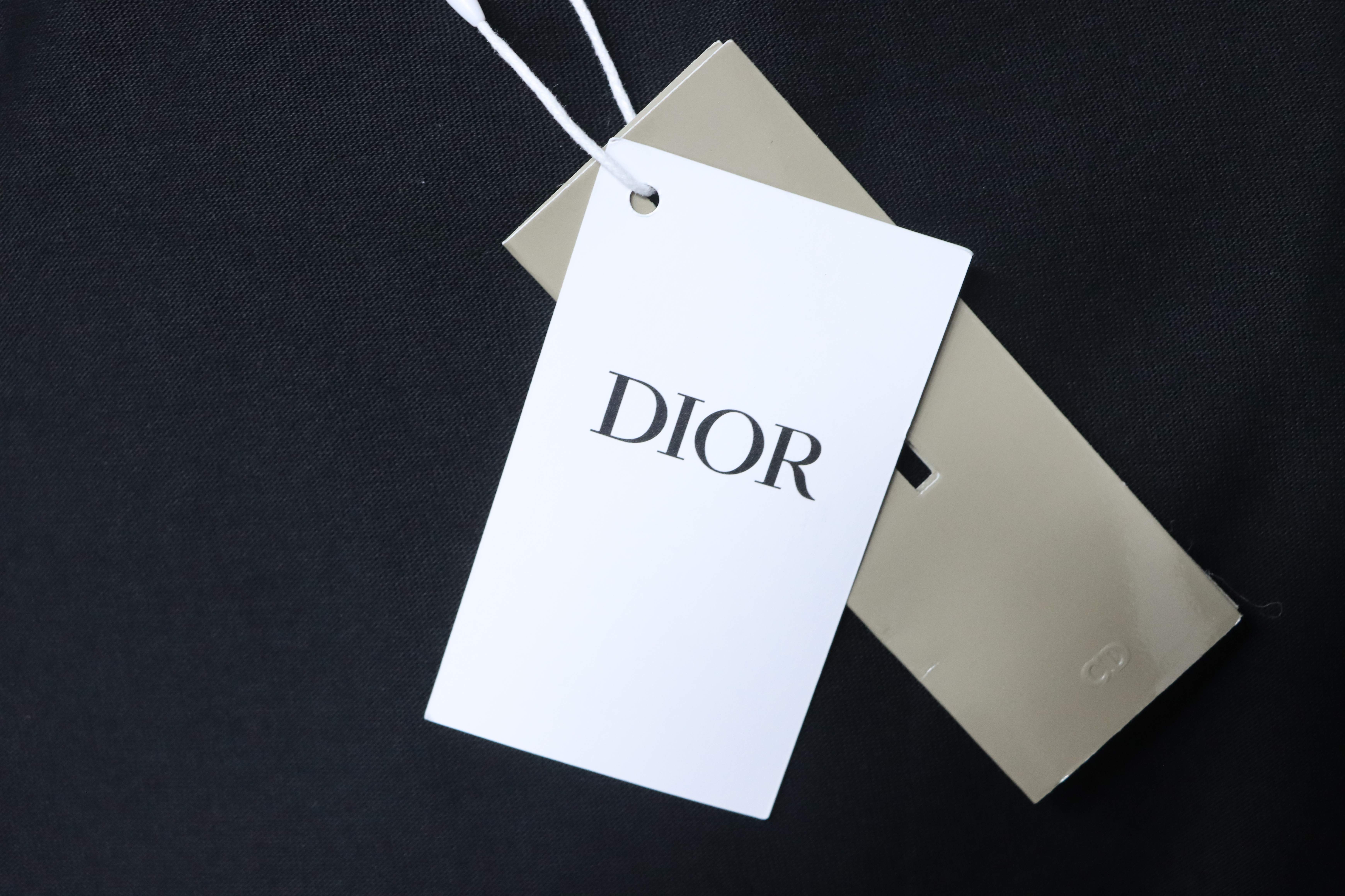 Dior 16SS Cannage Embroidered Letter Pocket Short Sleeve T-Shirt