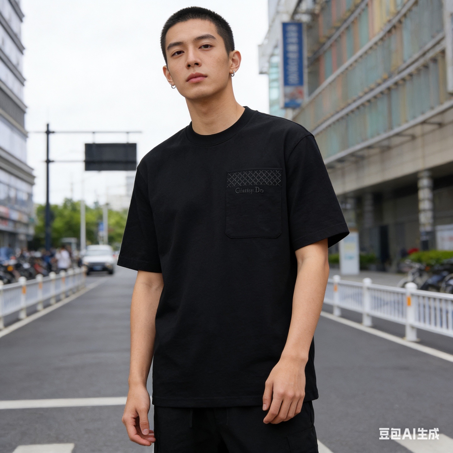 Dior 16SS Cannage Embroidered Letter Pocket Short Sleeve T-Shirt