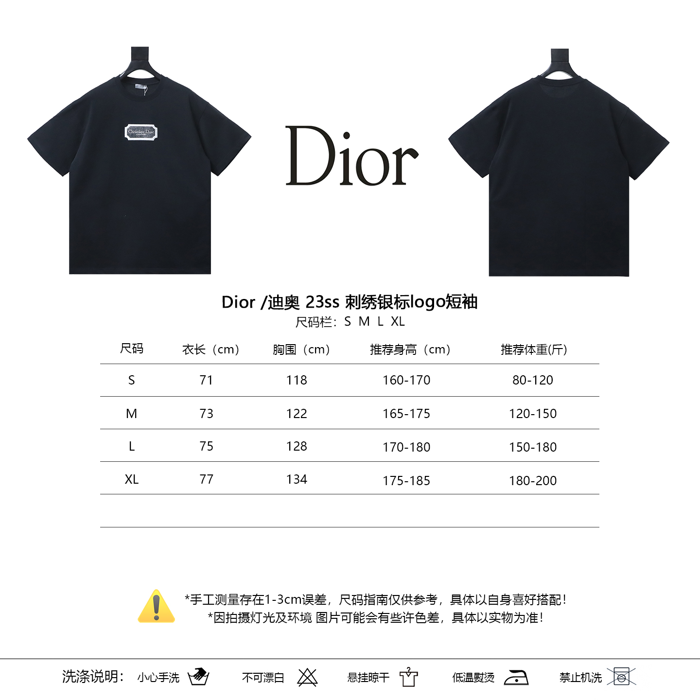 Dior 23SS Embroidered Silver Logo Short Sleeve T-Shirt