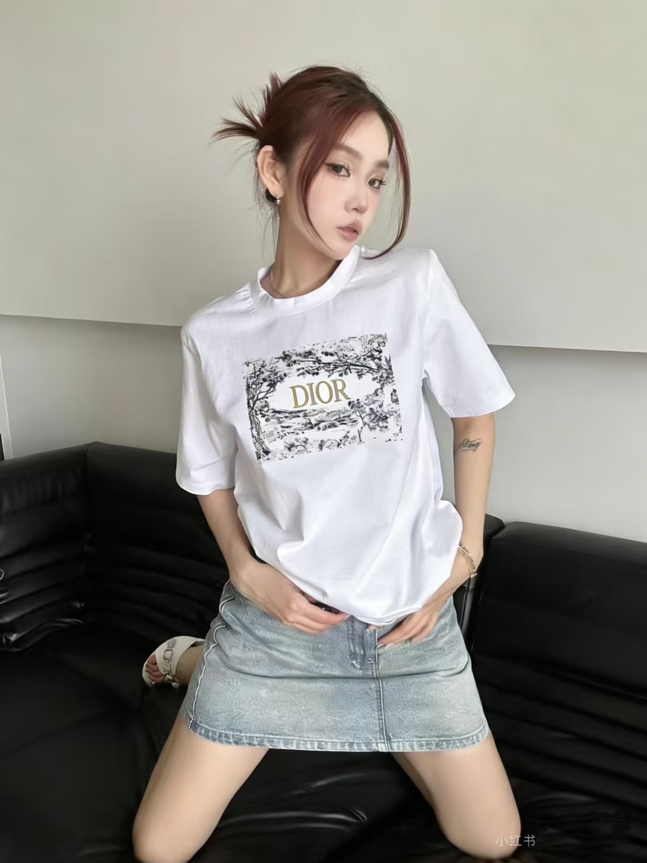 DIOR 25SS Chest Floral Puff Letter Logo Short Sleeve T-Shirt