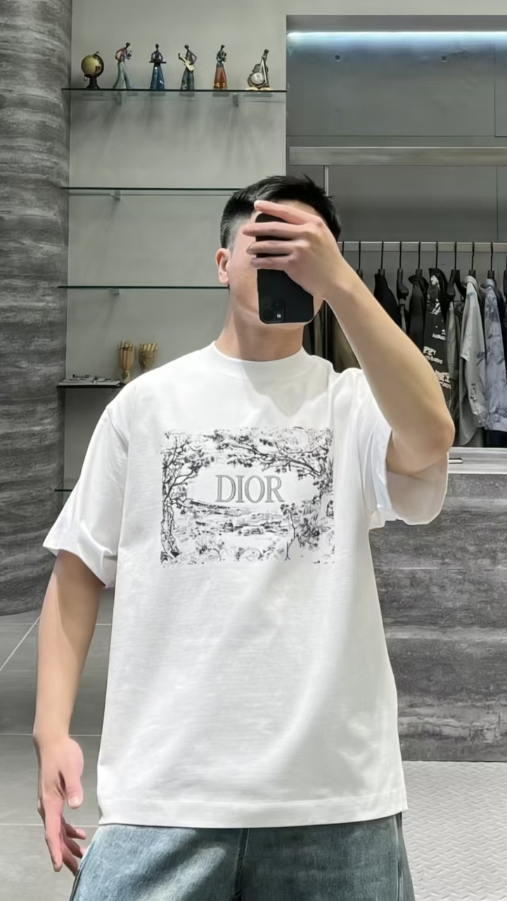 DIOR 25SS Chest Floral Puff Letter Logo Short Sleeve T-Shirt