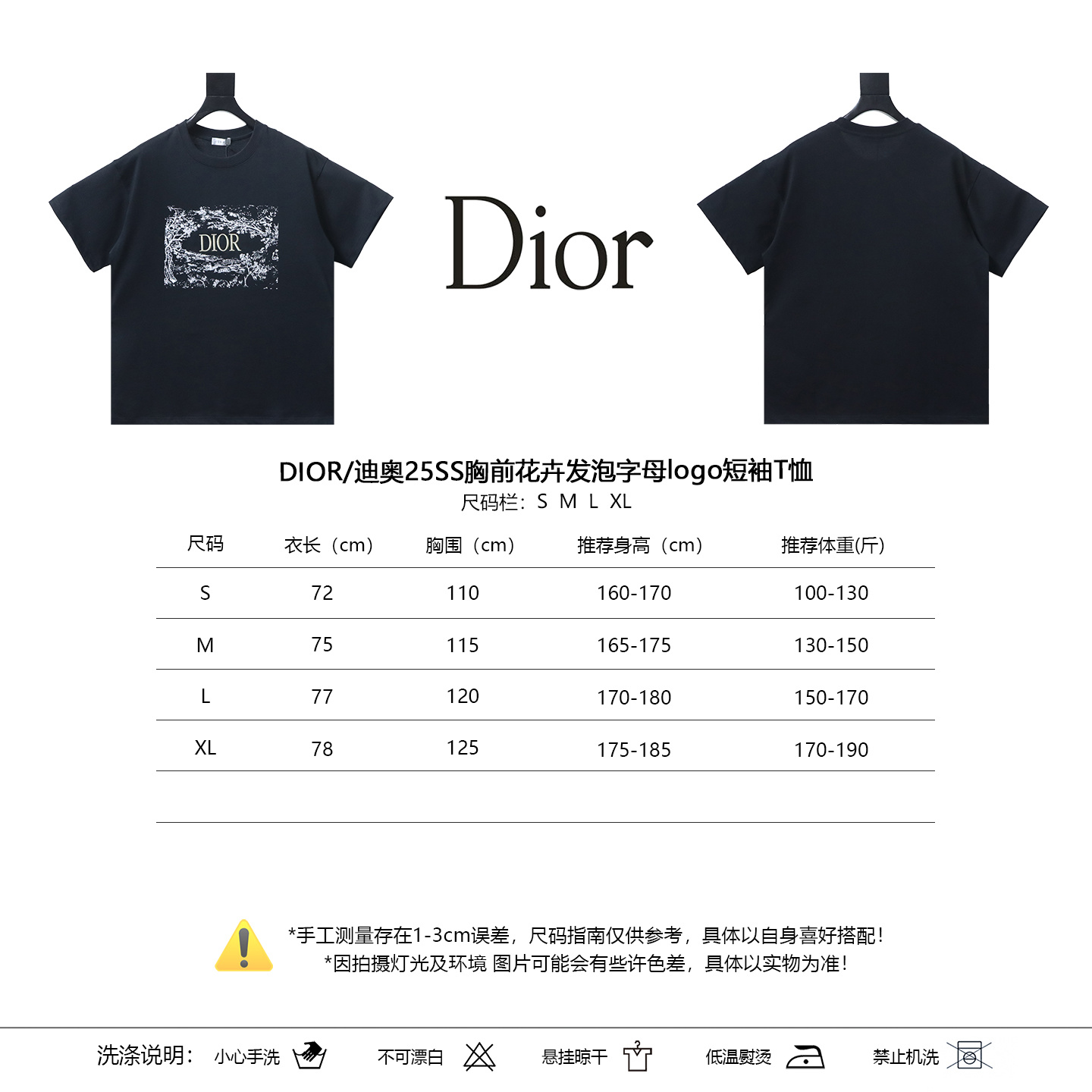 DIOR 25SS Chest Floral Puff Letter Logo Short Sleeve T-Shirt