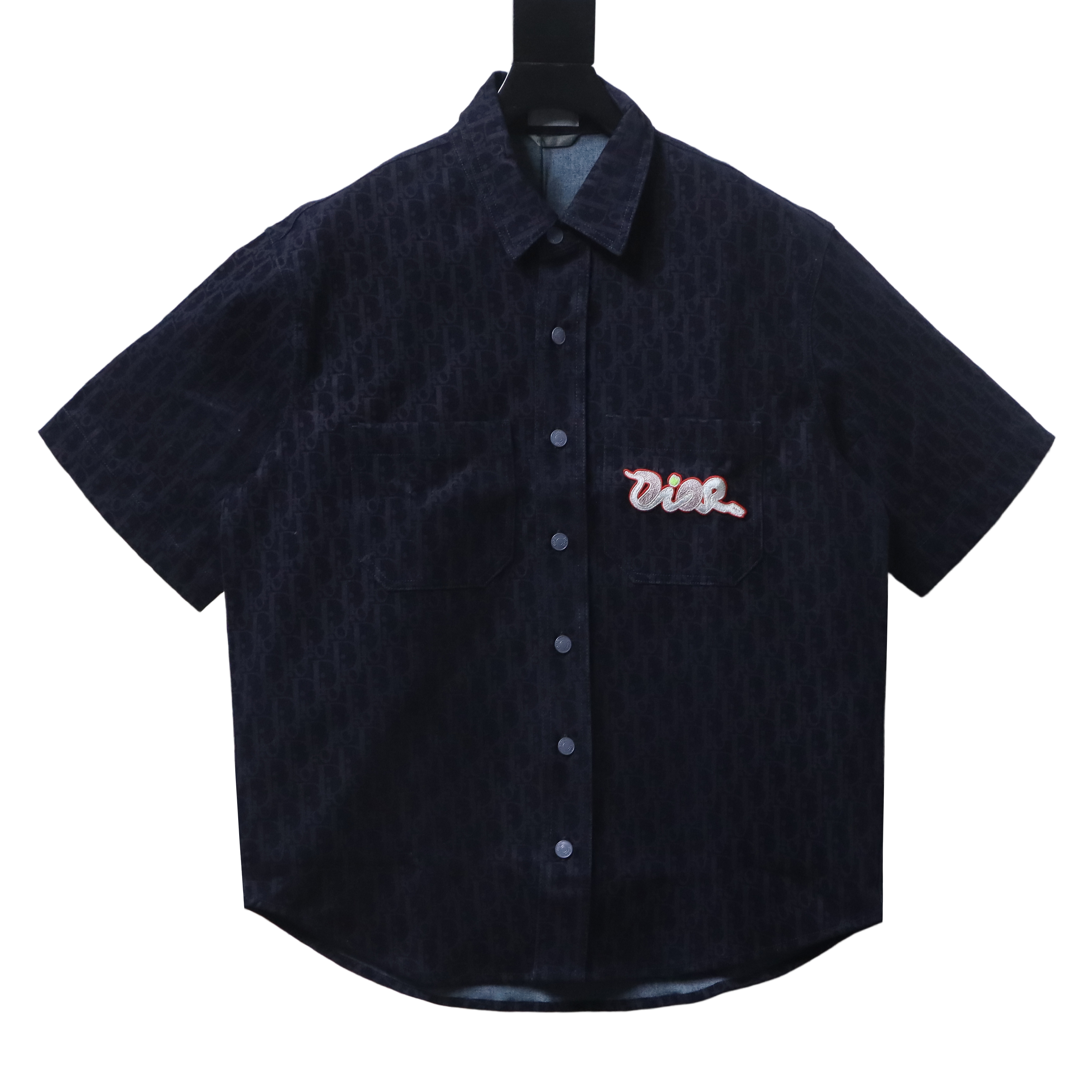 Dior 25SS Year of the Snake Limited Flocked Monogram Embroidered Set Denim Short Sleeve Shirt