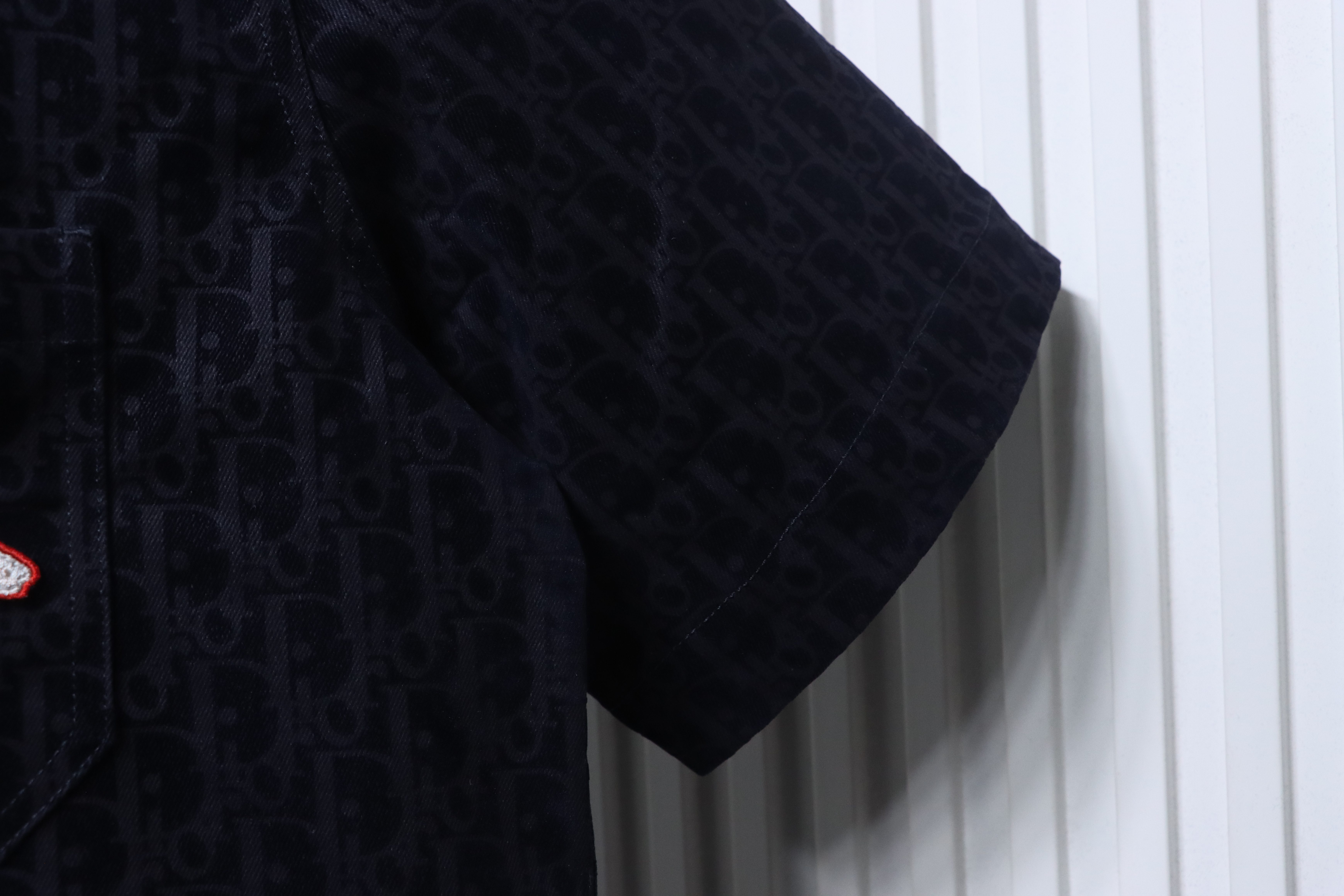 Dior 25SS Year of the Snake Limited Flocked Monogram Embroidered Set Denim Short Sleeve Shirt