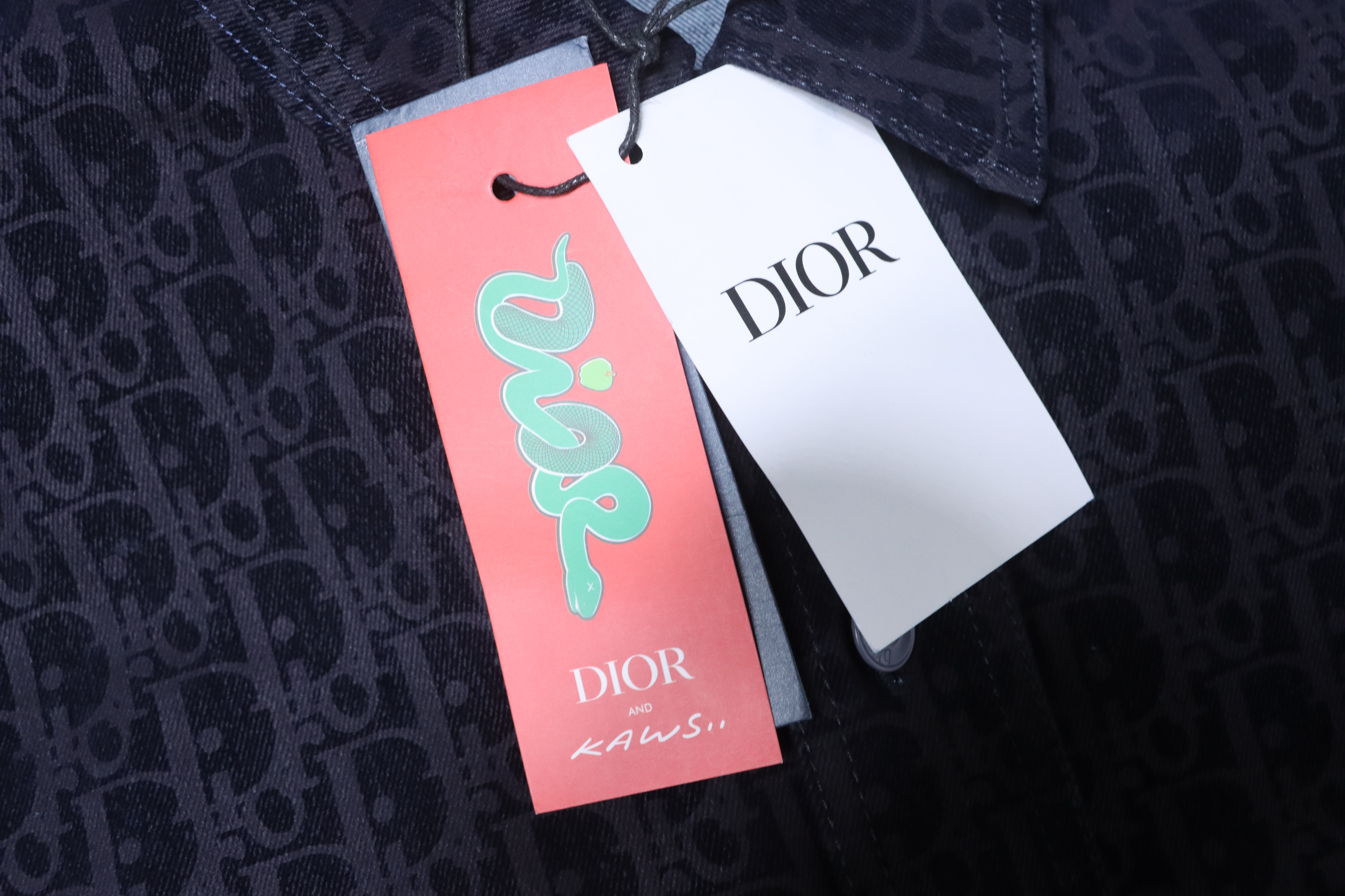 Dior 25SS Year of the Snake Limited Flocked Monogram Embroidered Set Denim Short Sleeve Shirt