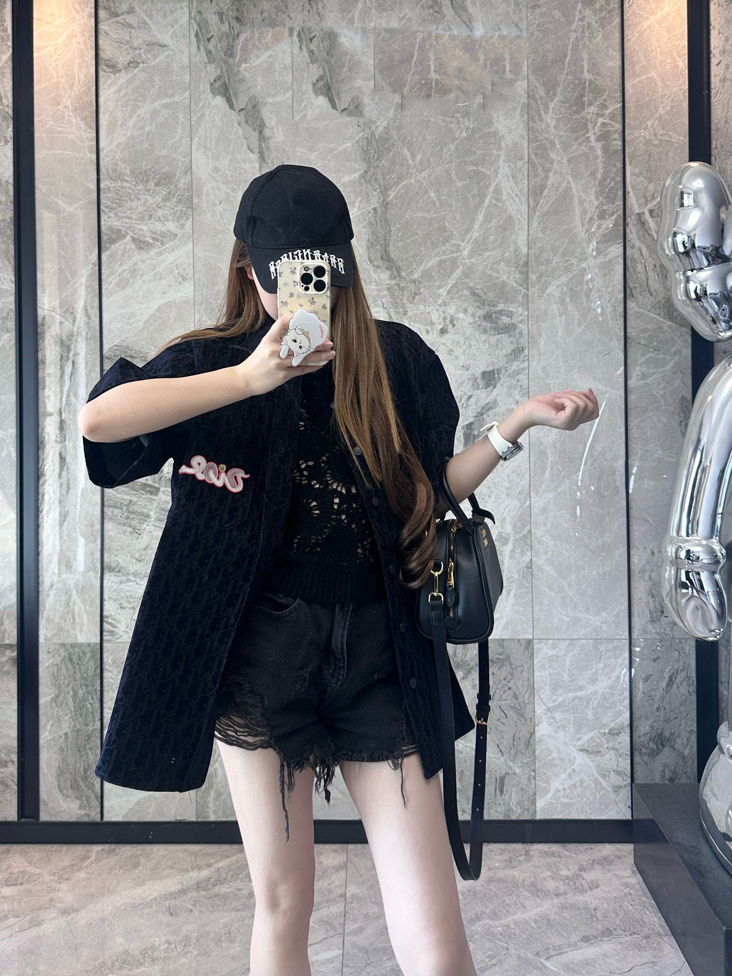 Dior 25SS Year of the Snake Limited Flocked Monogram Embroidered Set Denim Short Sleeve Shirt
