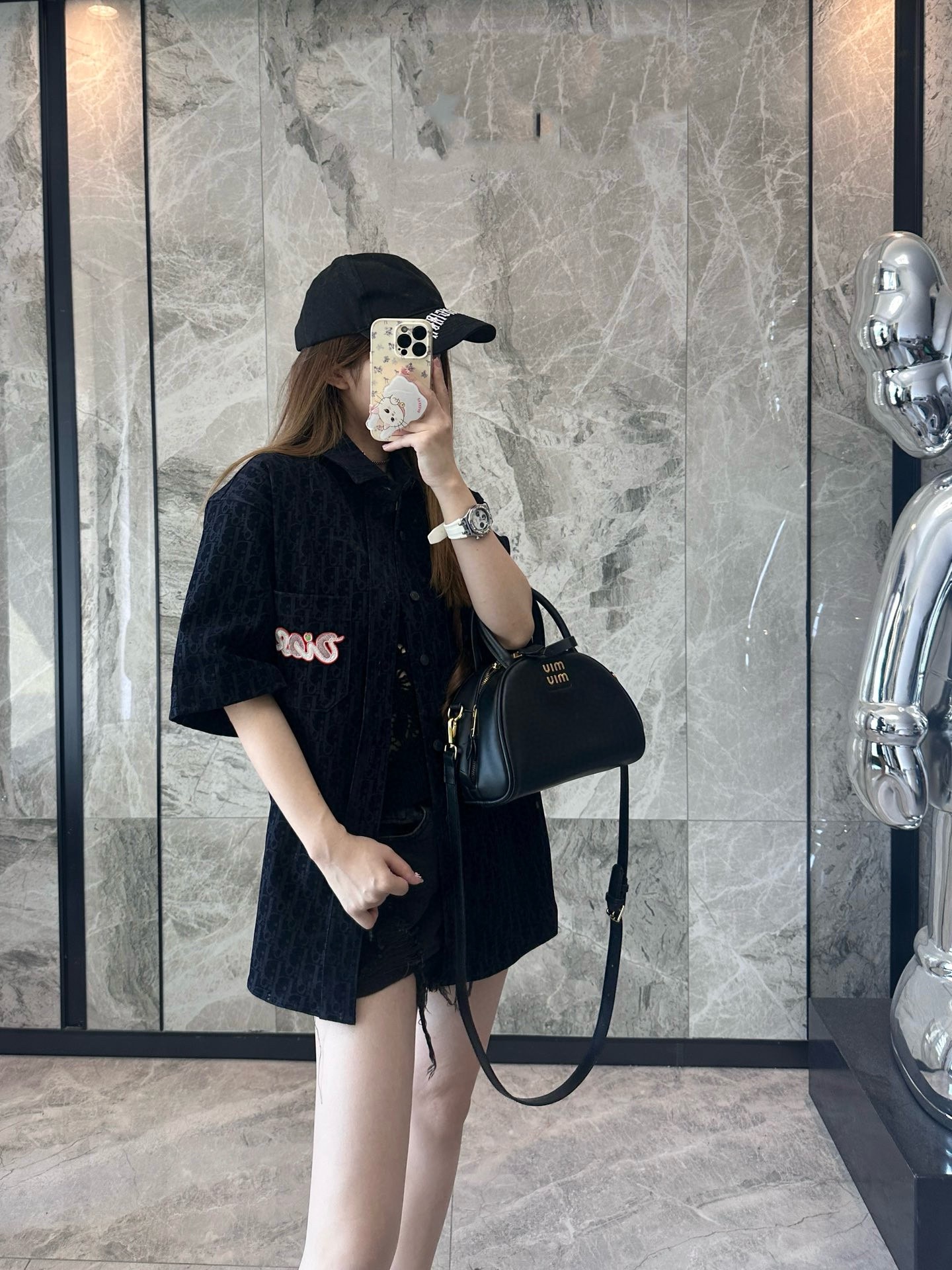 Dior 25SS Year of the Snake Limited Flocked Monogram Embroidered Set Denim Short Sleeve Shirt