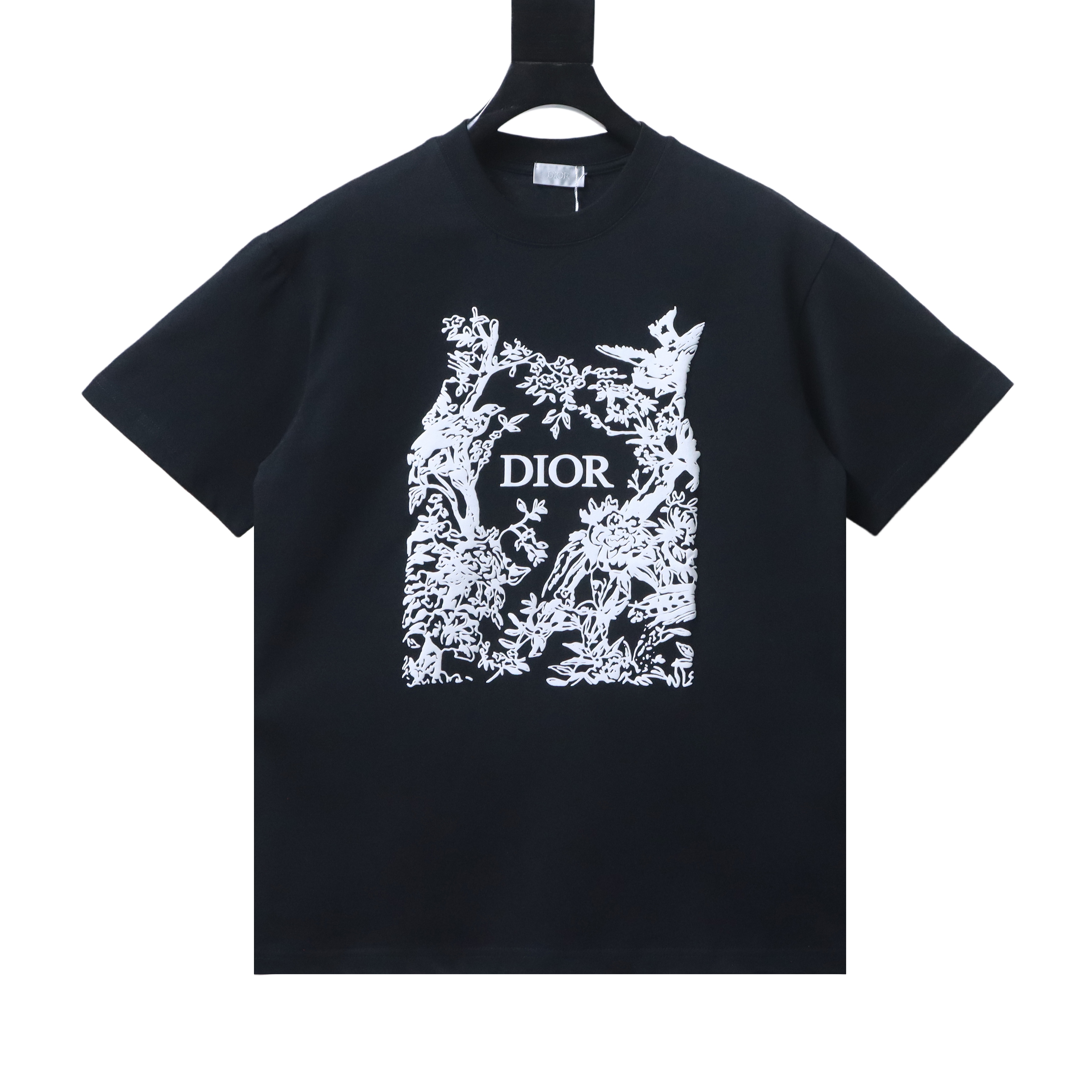 DIOR 26SS Flower Bird Silhouette Print Short Sleeve T-Shirt