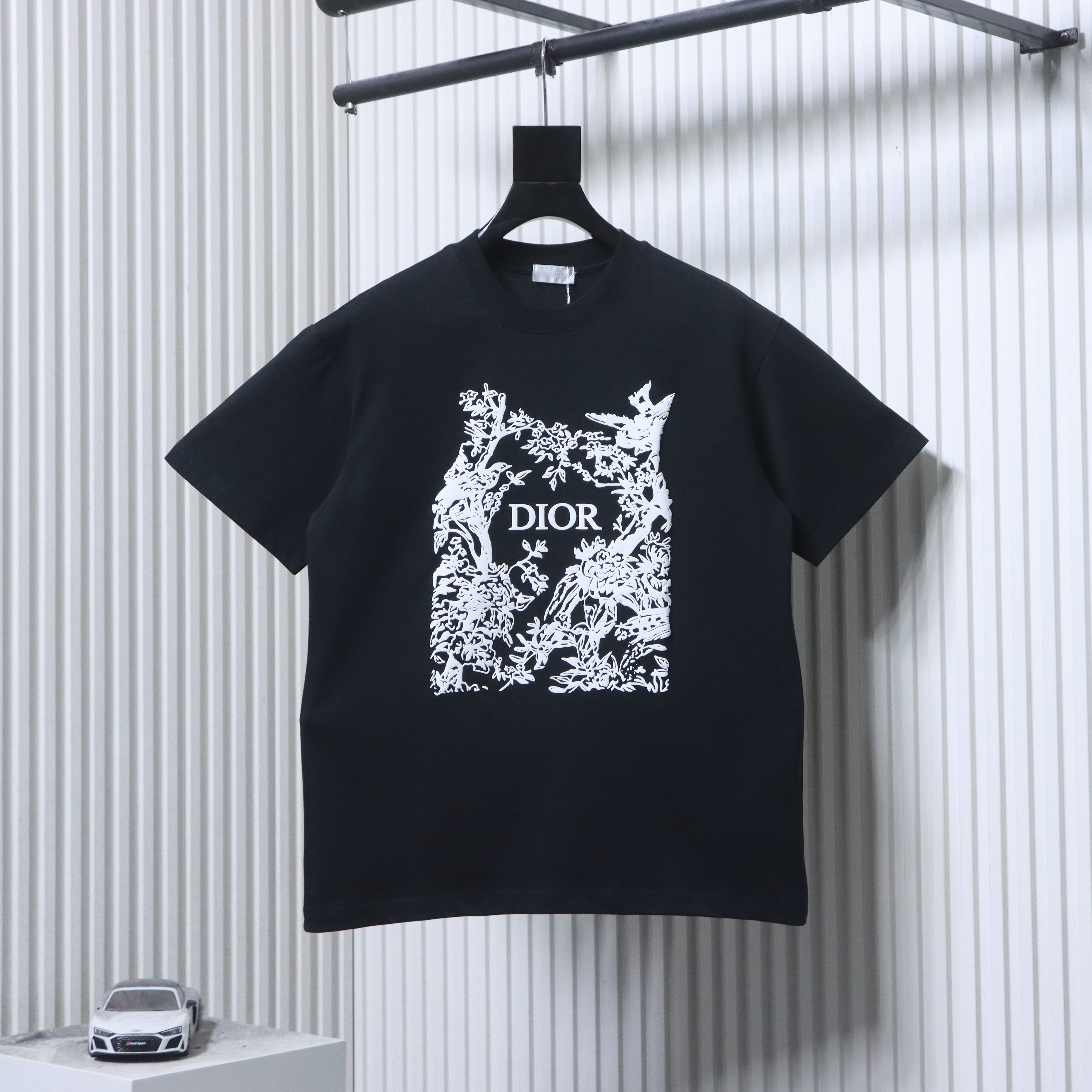 DIOR 26SS Flower Bird Silhouette Print Short Sleeve T-Shirt