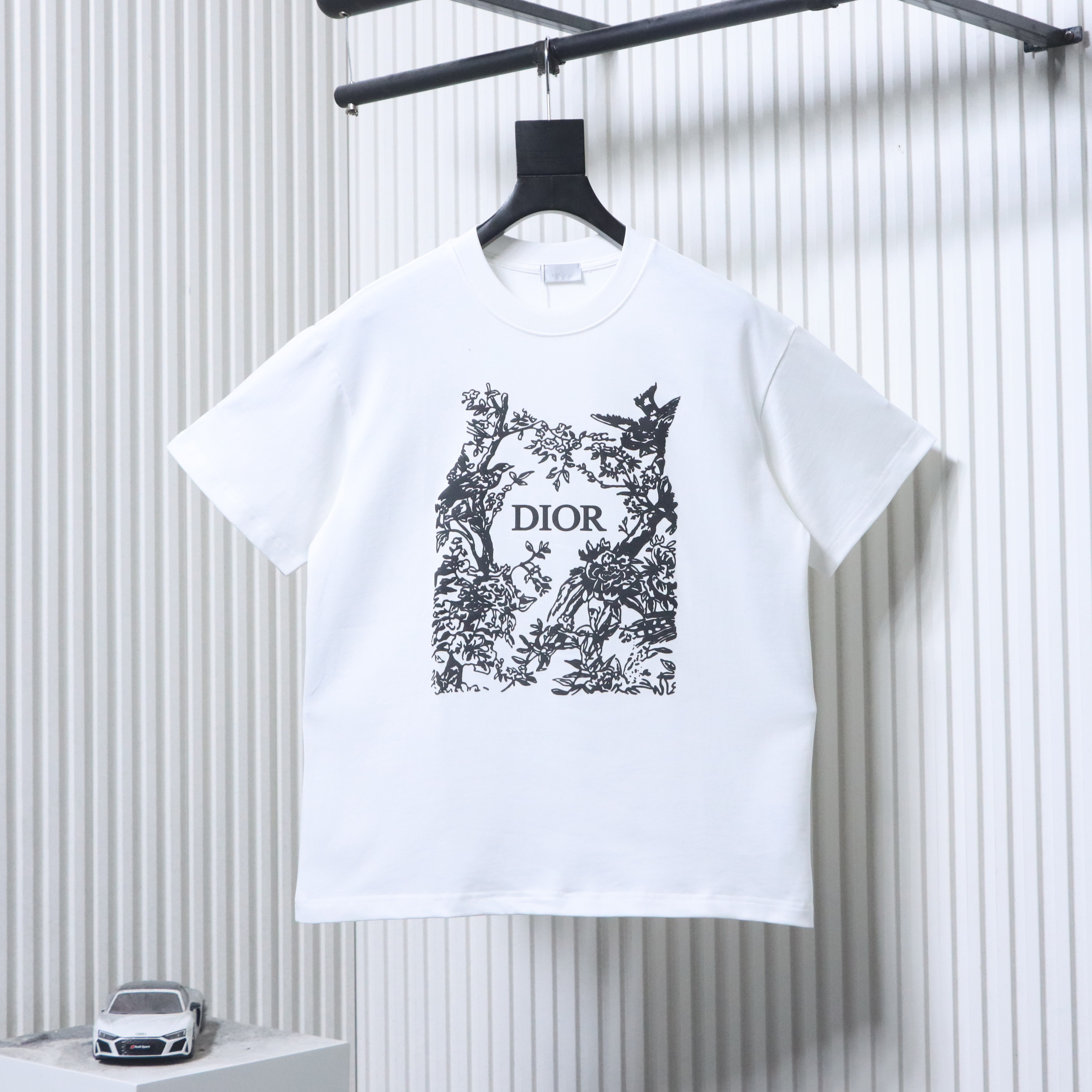 DIOR 26SS Flower Bird Silhouette Print Short Sleeve T-Shirt
