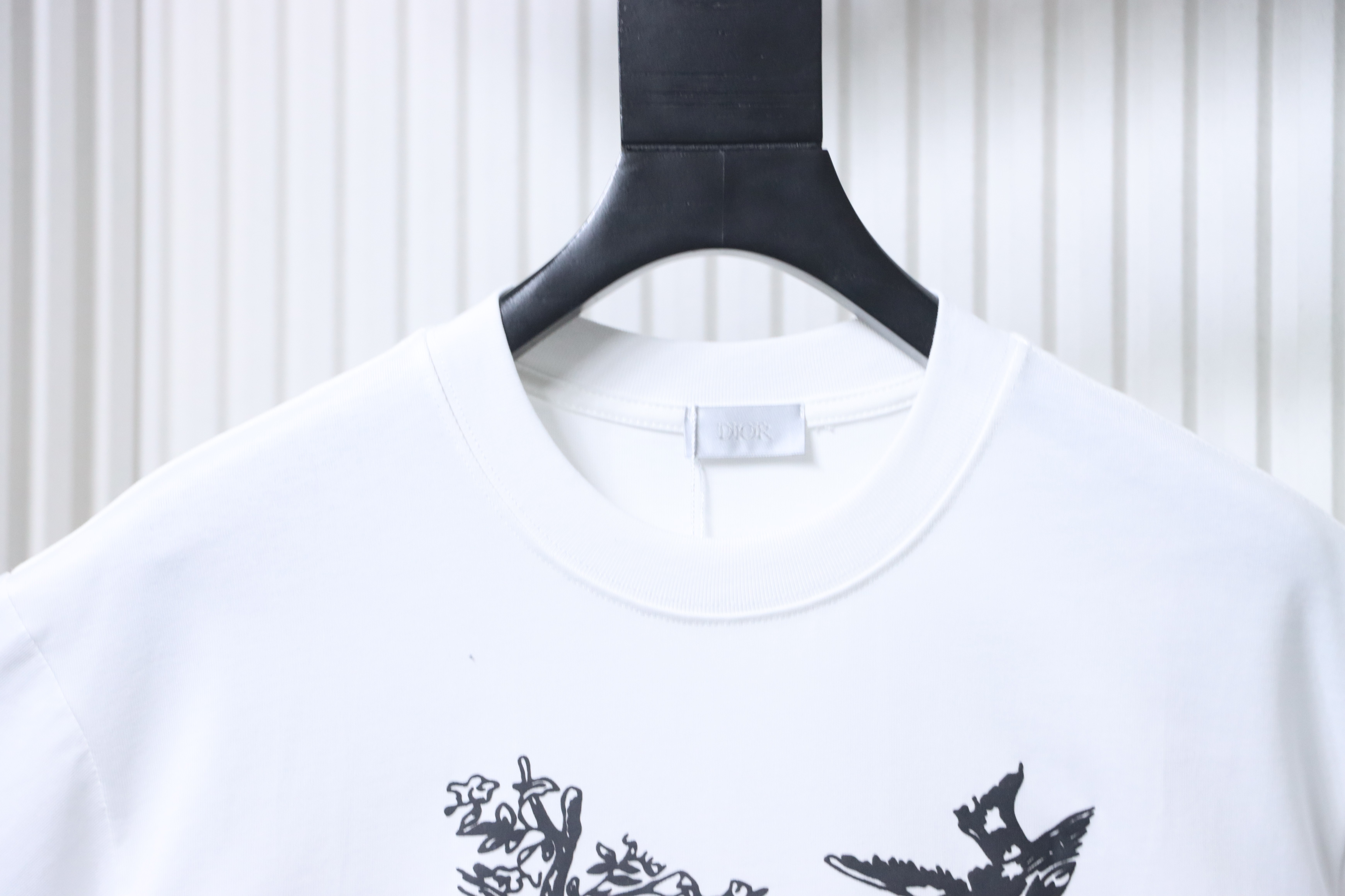 DIOR 26SS Flower Bird Silhouette Print Short Sleeve T-Shirt
