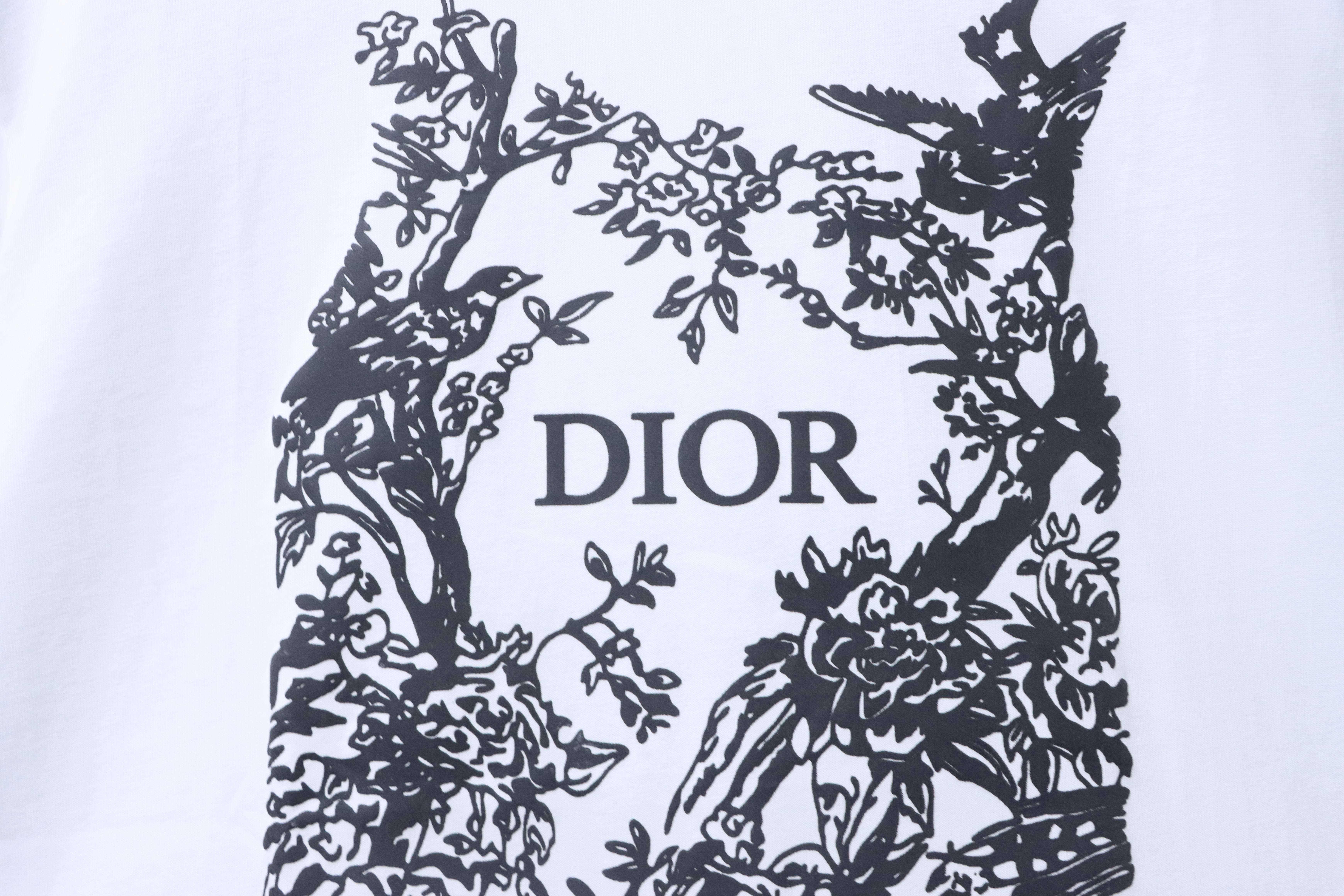 DIOR 26SS Flower Bird Silhouette Print Short Sleeve T-Shirt