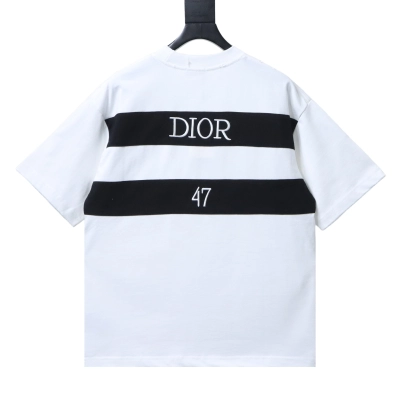 DIOR 47 Letter Back Stripe Short Sleeve T-Shirt 01