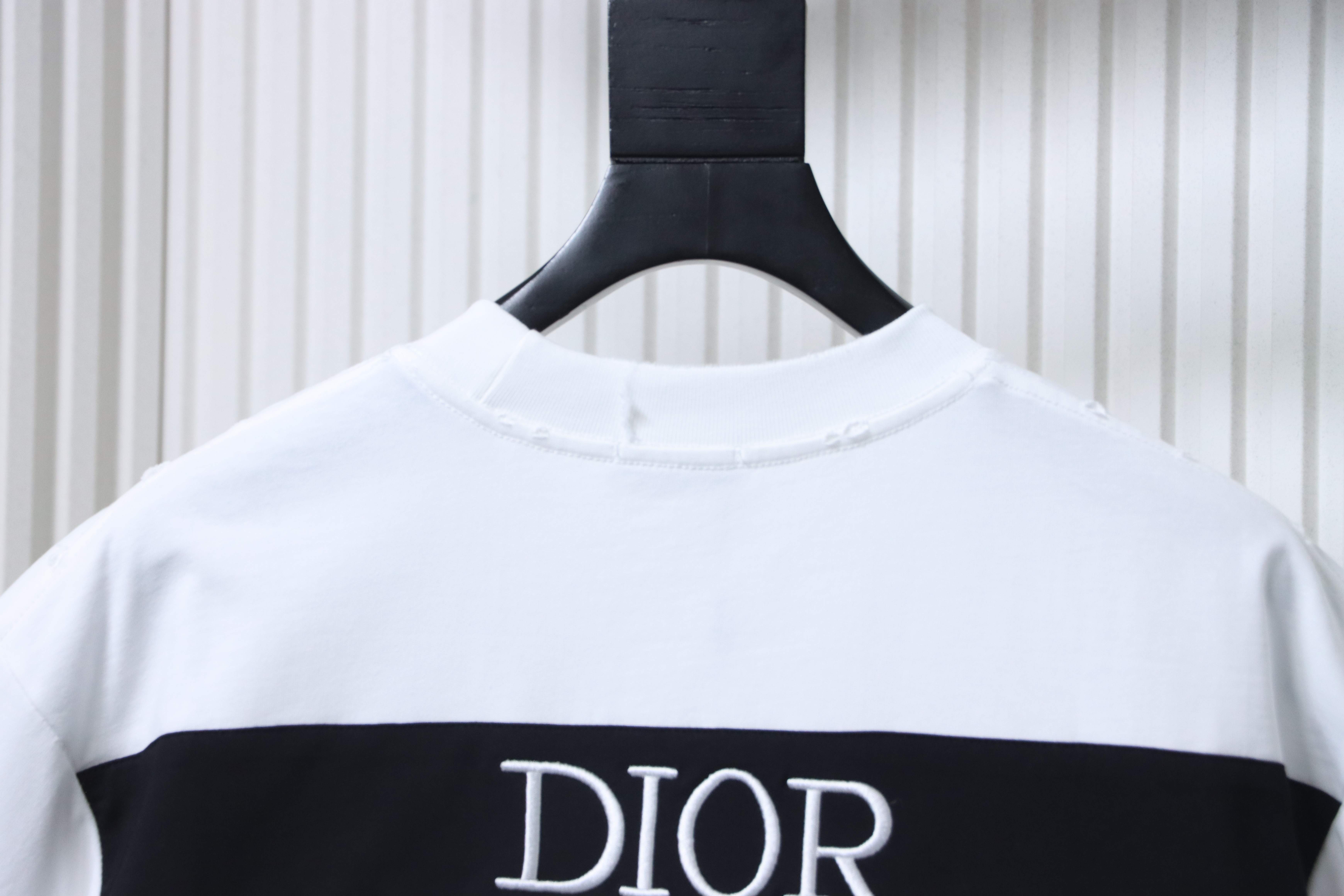 DIOR 47 Letter Back Stripe Short Sleeve T-Shirt