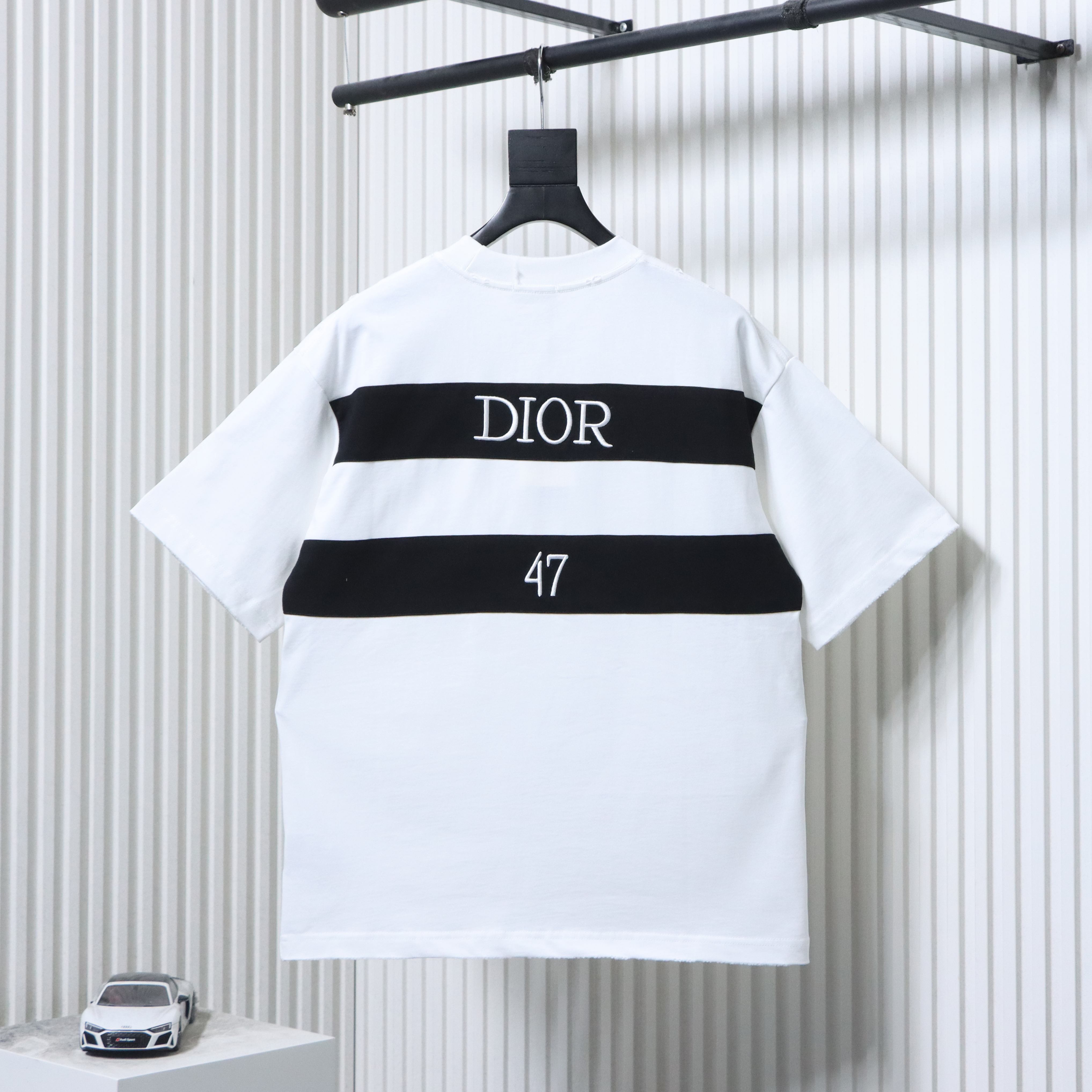 DIOR 47 Letter Back Stripe Short Sleeve T-Shirt