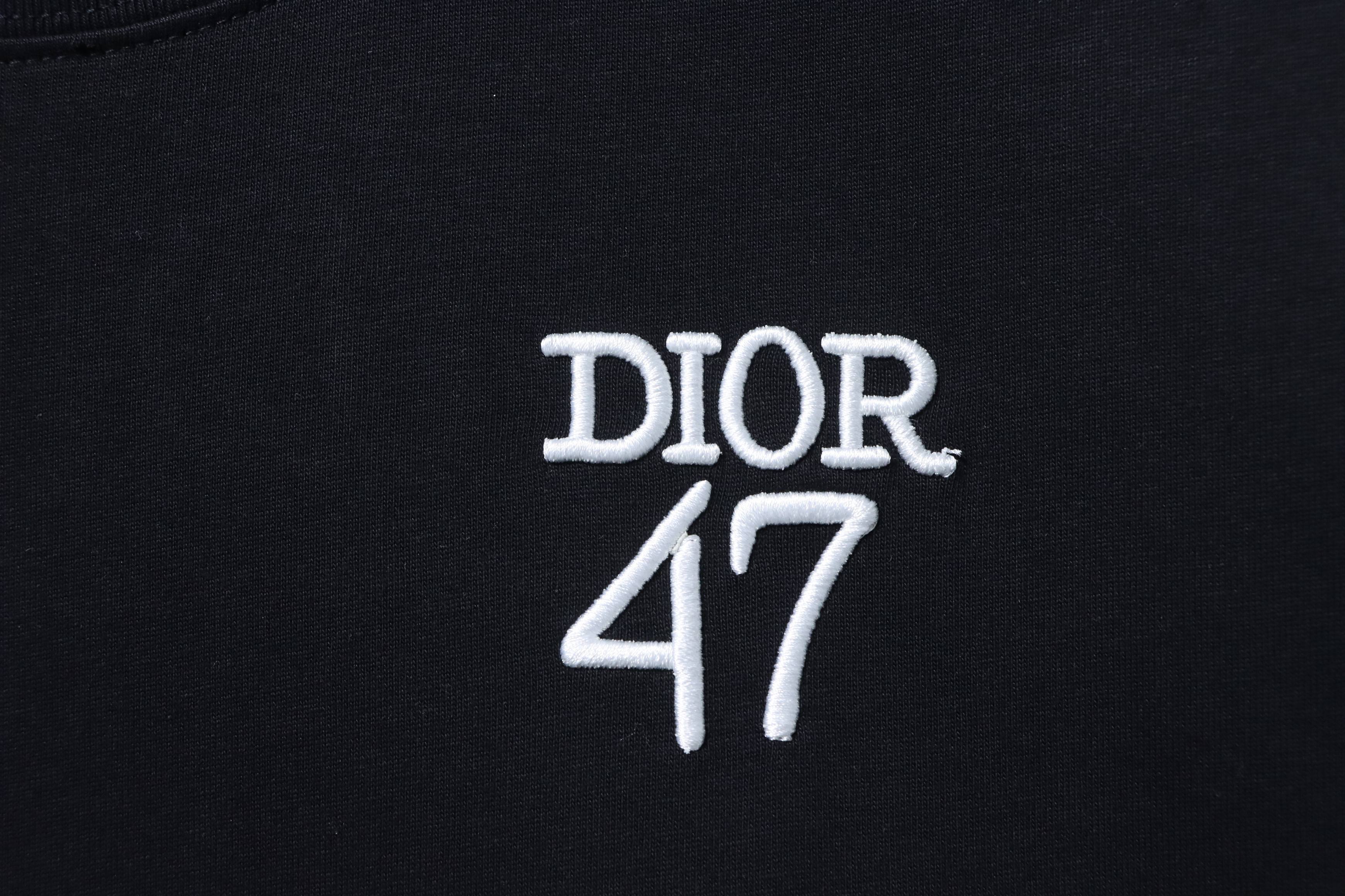 DIOR 47 Letter Back Stripe Short Sleeve T-Shirt