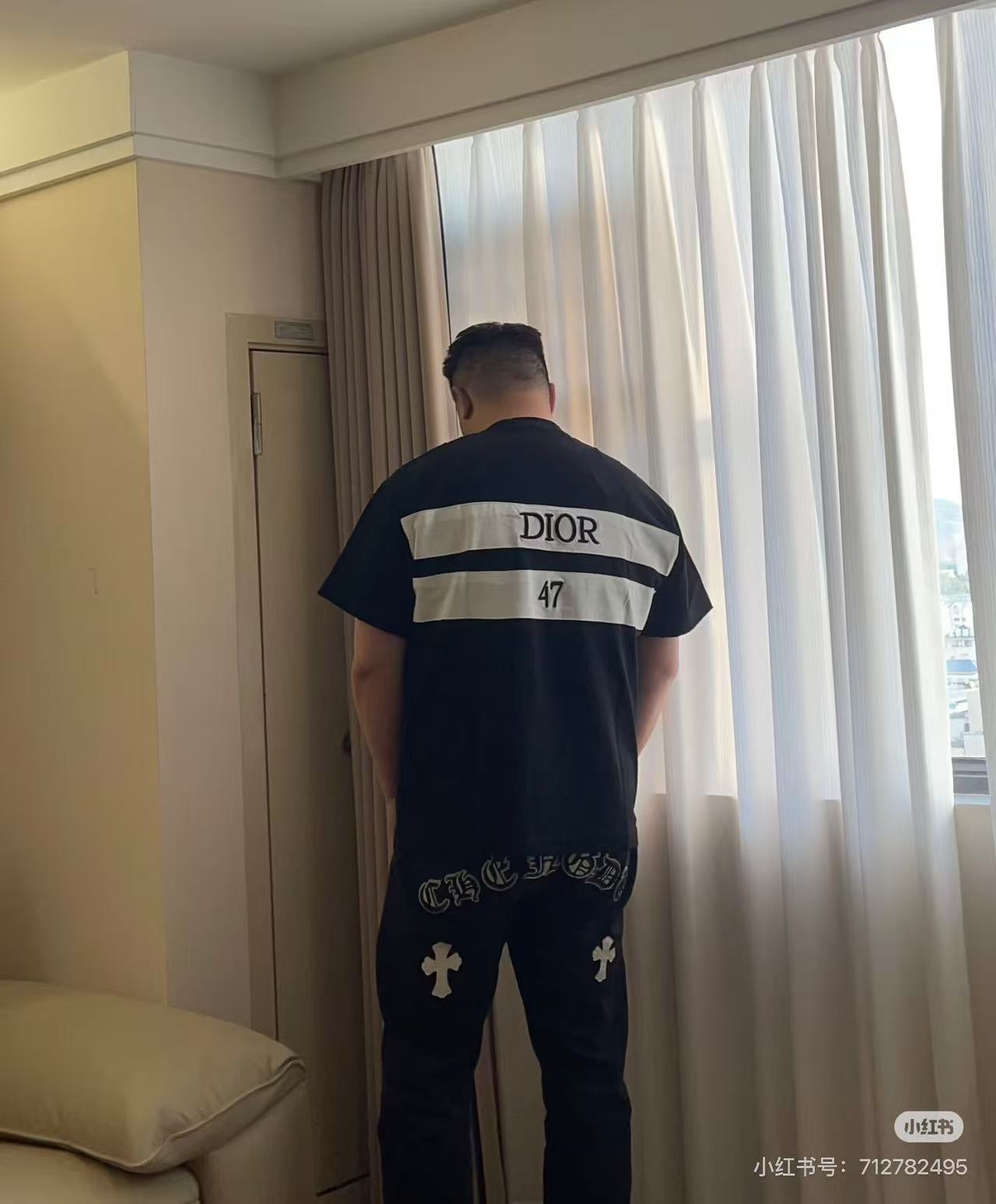DIOR 47 Letter Back Stripe Short Sleeve T-Shirt