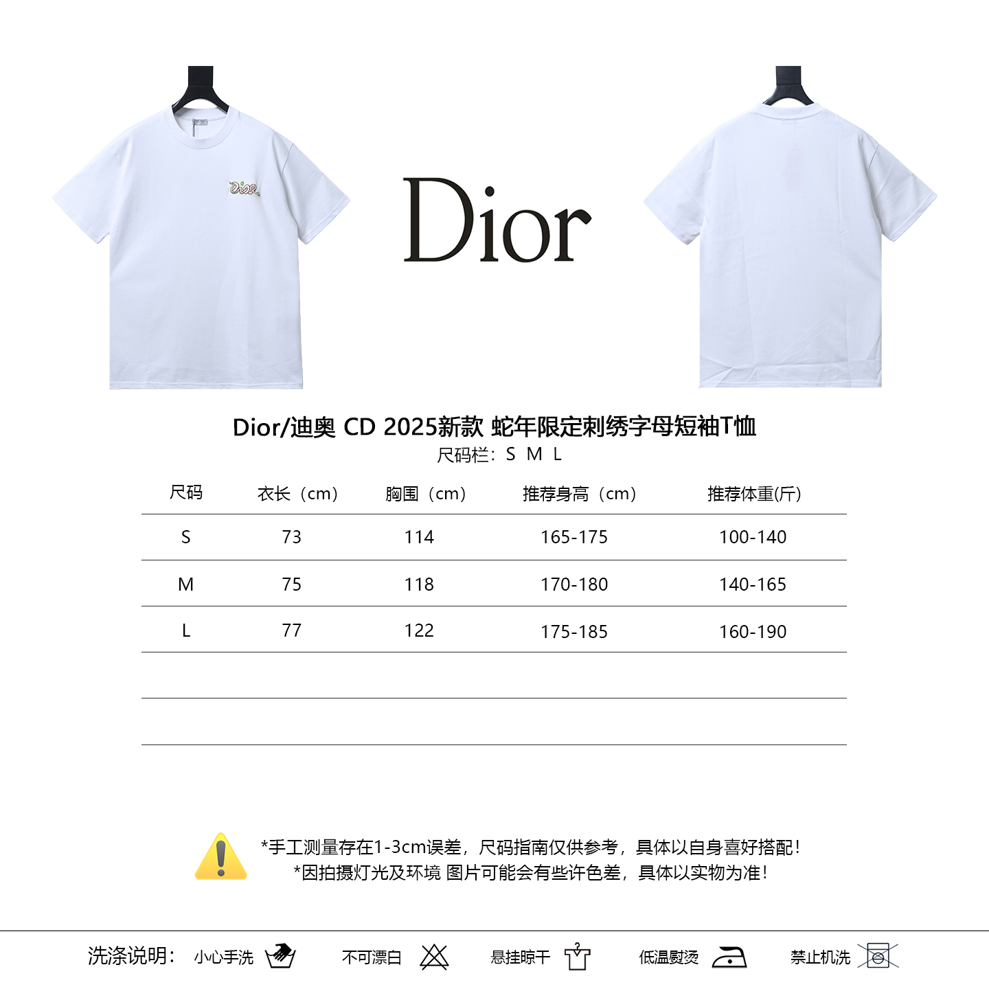 Dior CD 2025 New Year of the Snake Limited Embroidered Letter Short Sleeve T-Shirt
