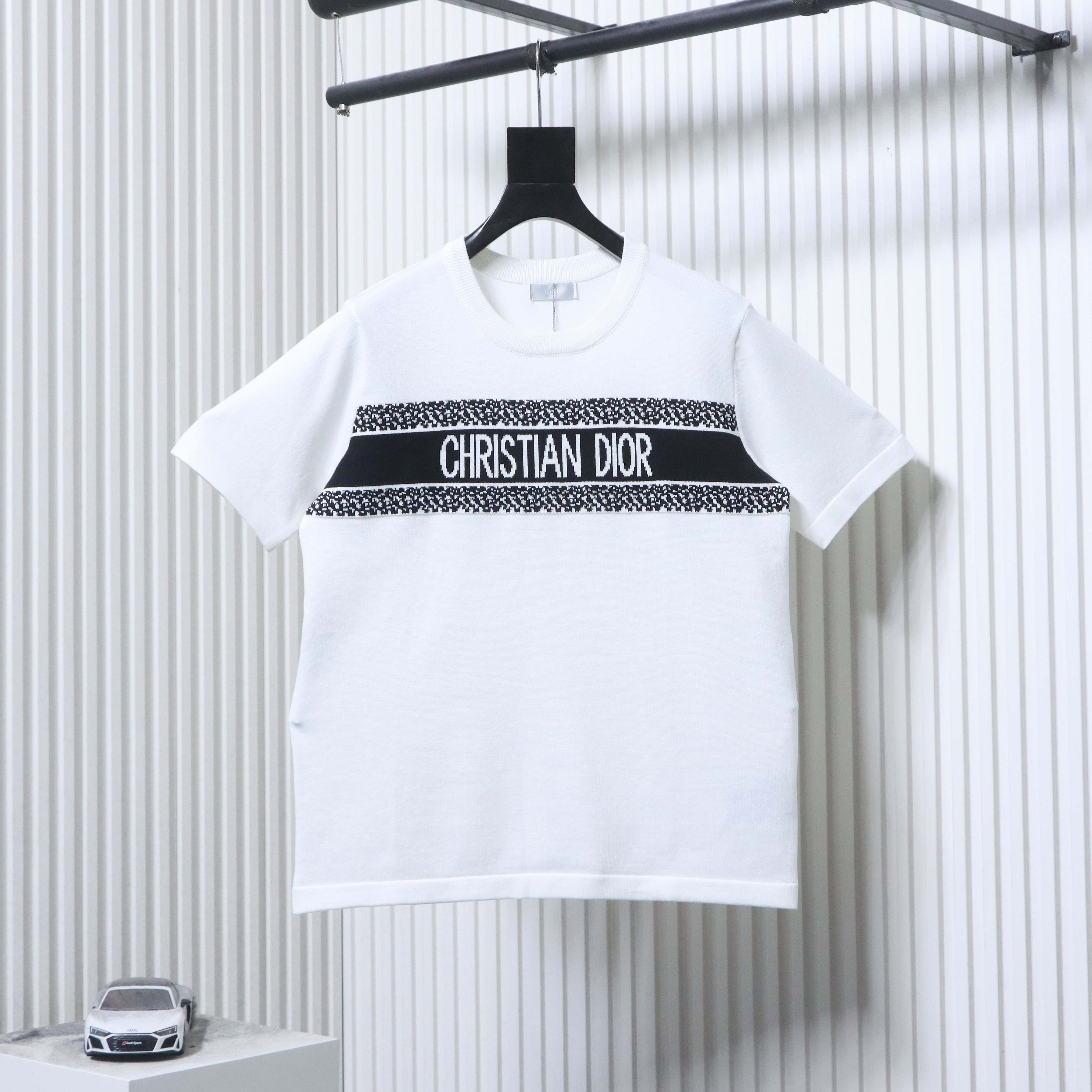 Dior Chest Letter Jacquard Knit Short Sleeve T-Shirt