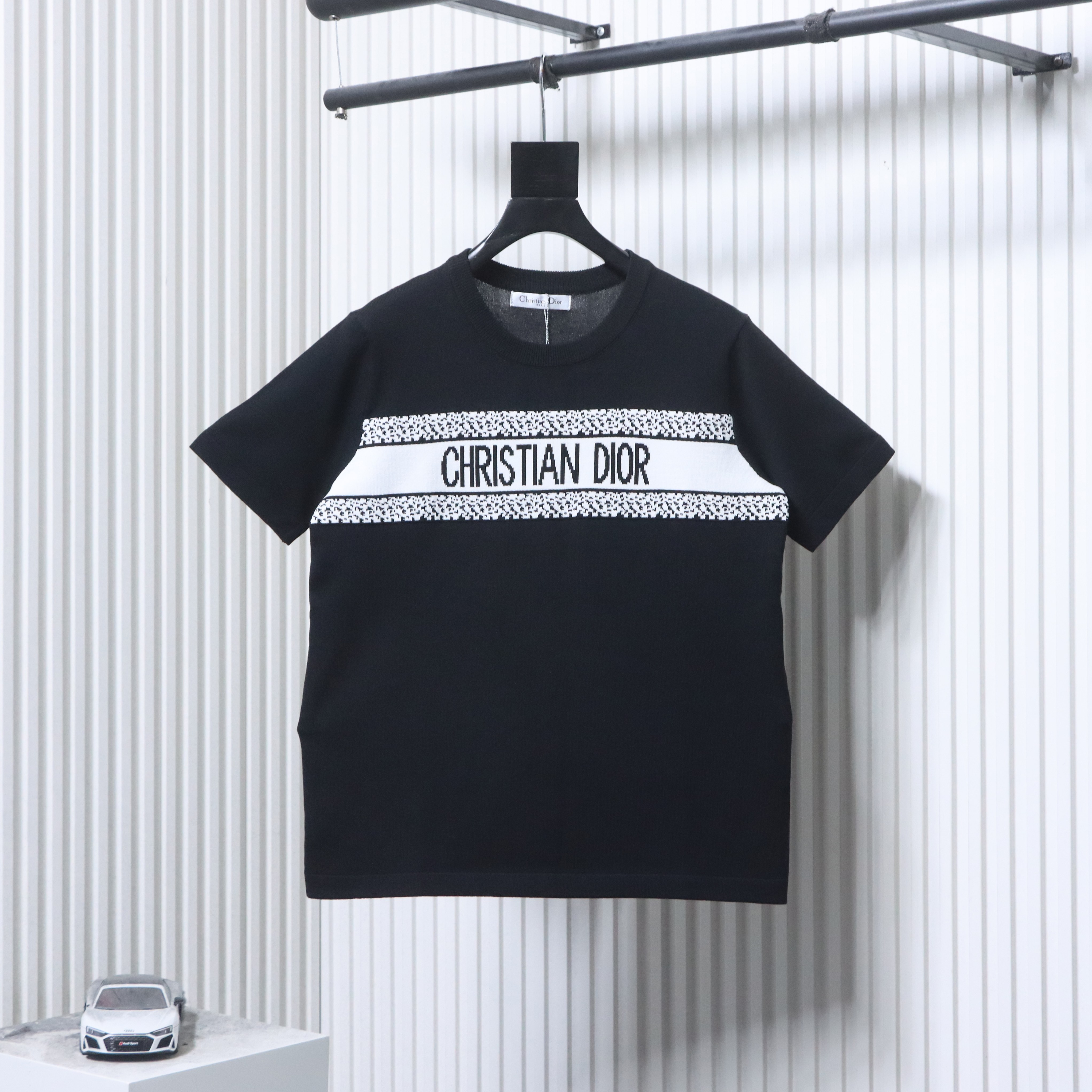 Dior Chest Letter Jacquard Knit Short Sleeve T-Shirt