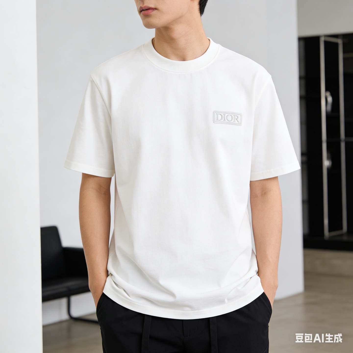 Dior Chest Square Logo Short Sleeve T-Shirt