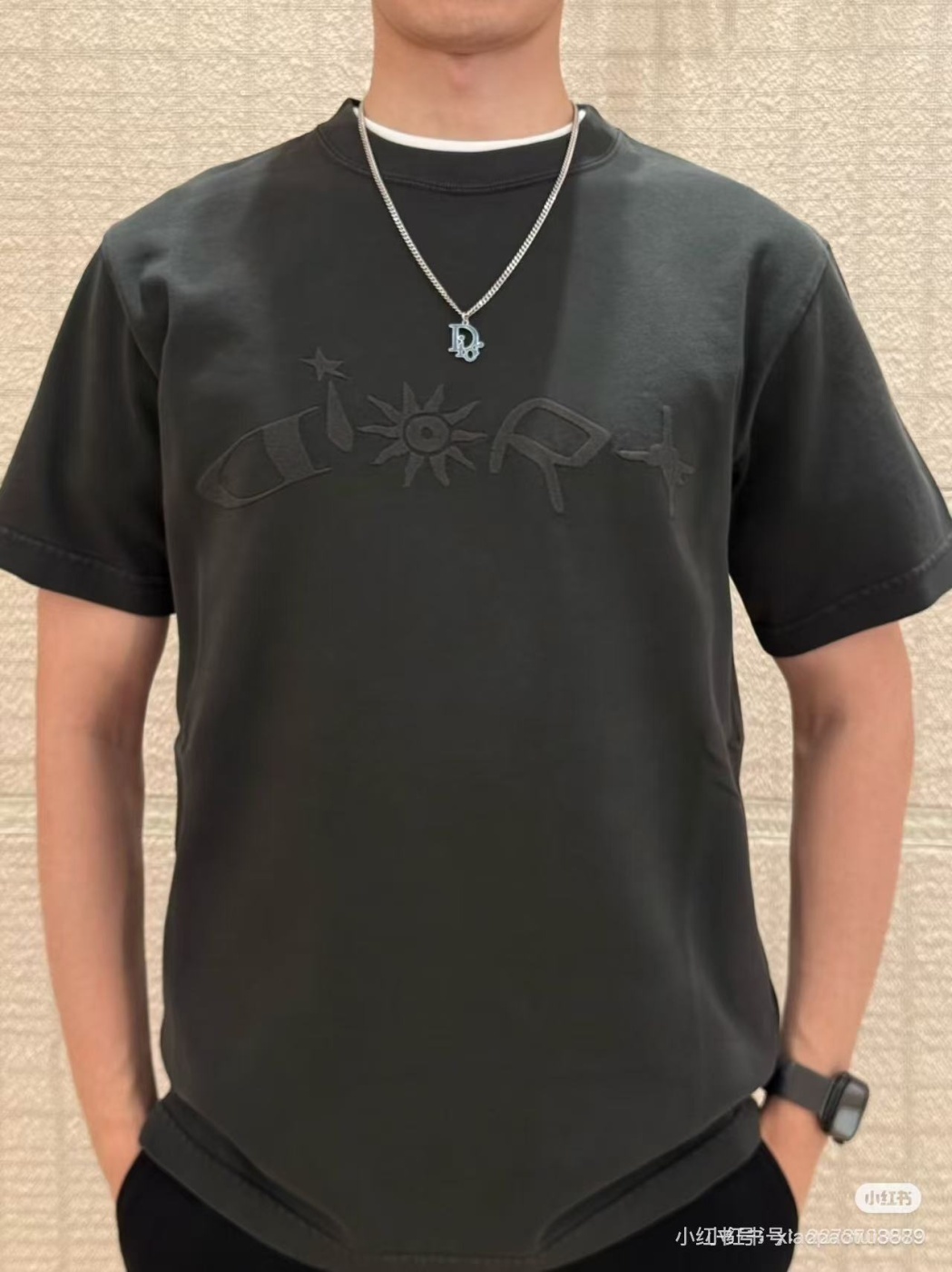Dior Distressed Letter Embroidered Short Sleeve T-Shirt