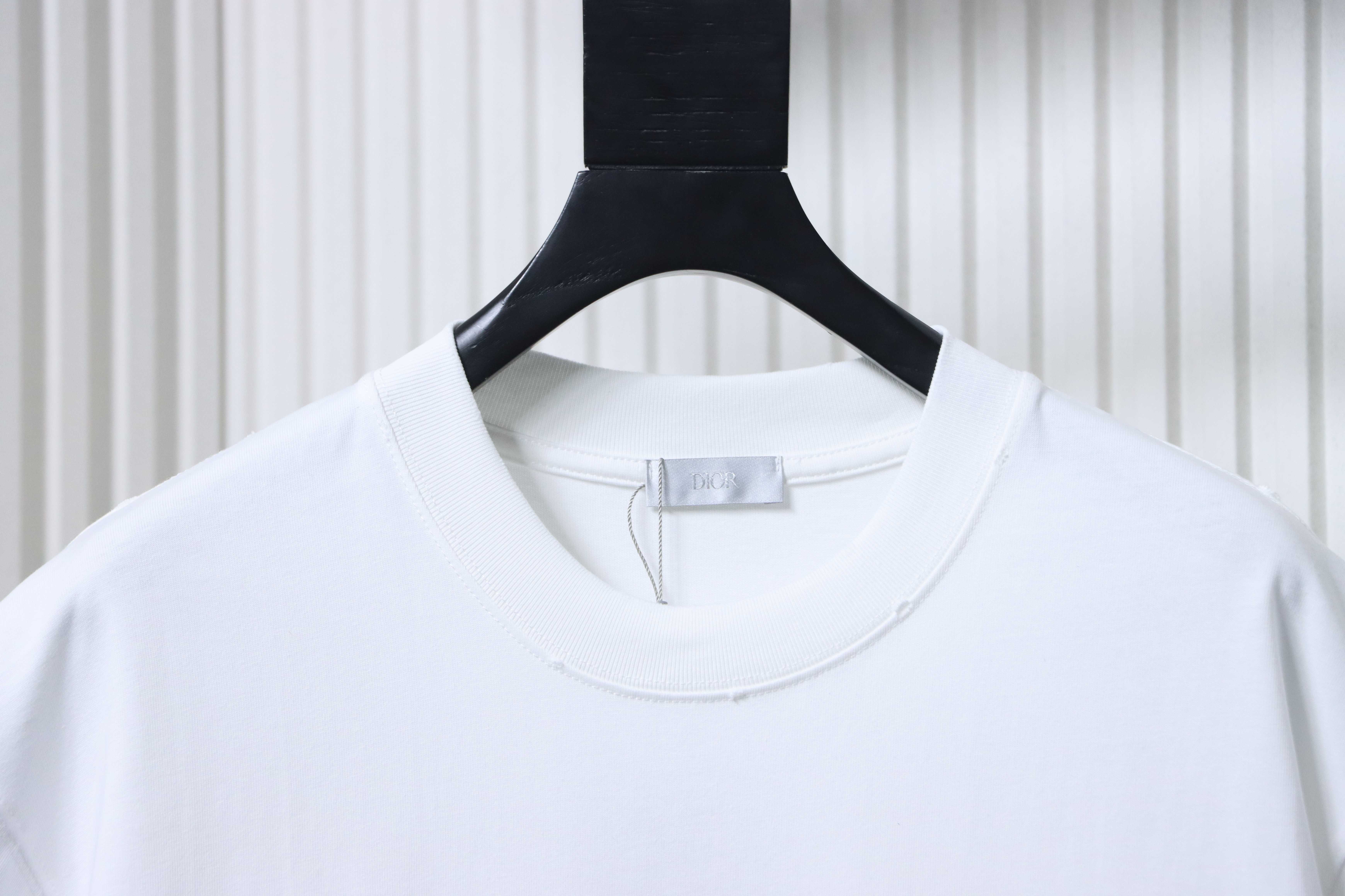 Dior Distressed Letter Embroidered Short Sleeve T-Shirt
