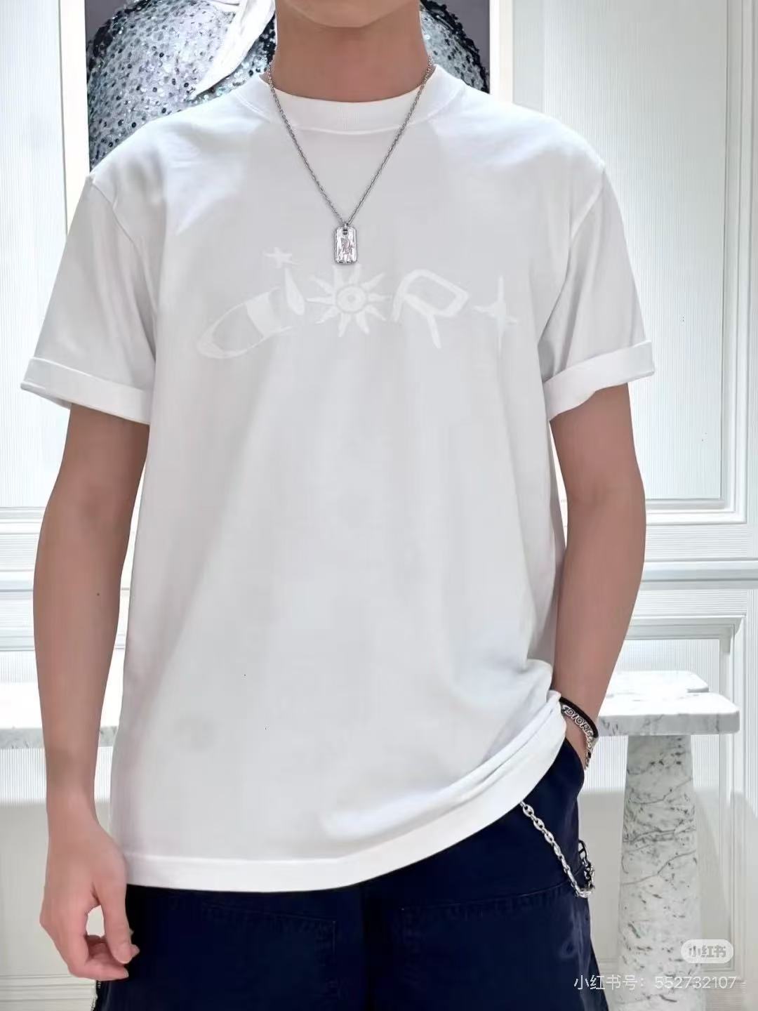 Dior Distressed Letter Embroidered Short Sleeve T-Shirt