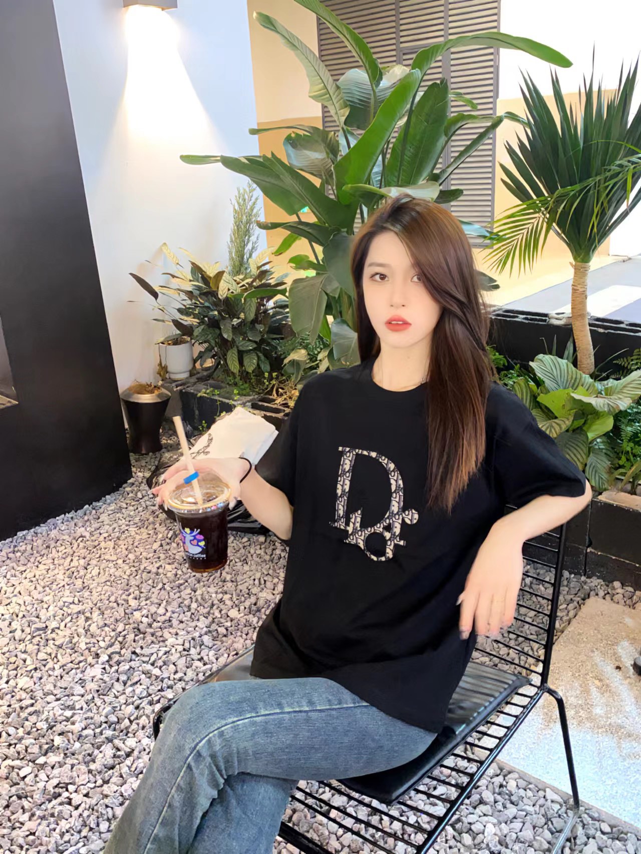 Dior Monogram Patch Embroidered Short Sleeve T-Shirt