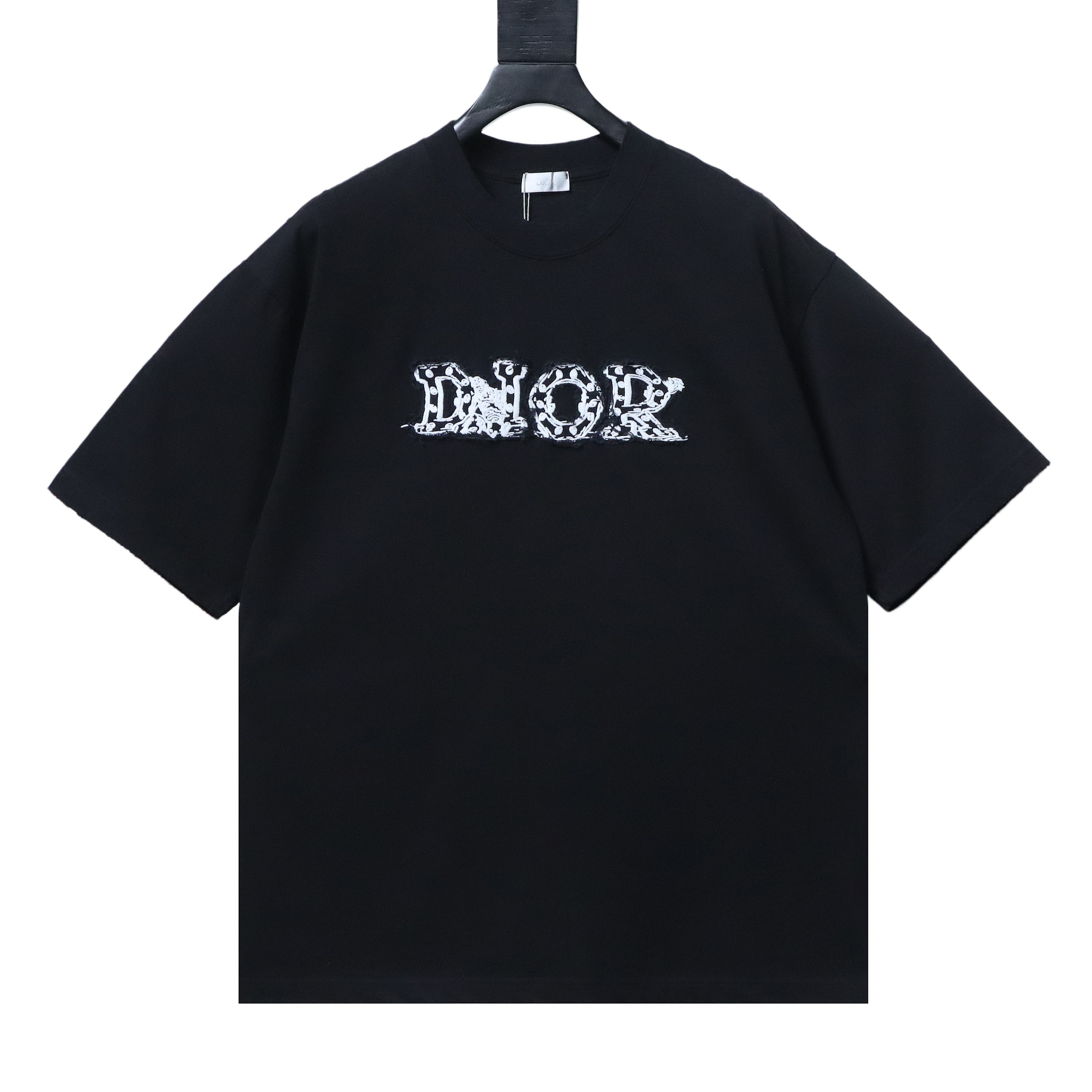 DIOR New Distressed Patch Letter Embroidered Short Sleeve T-Shirt