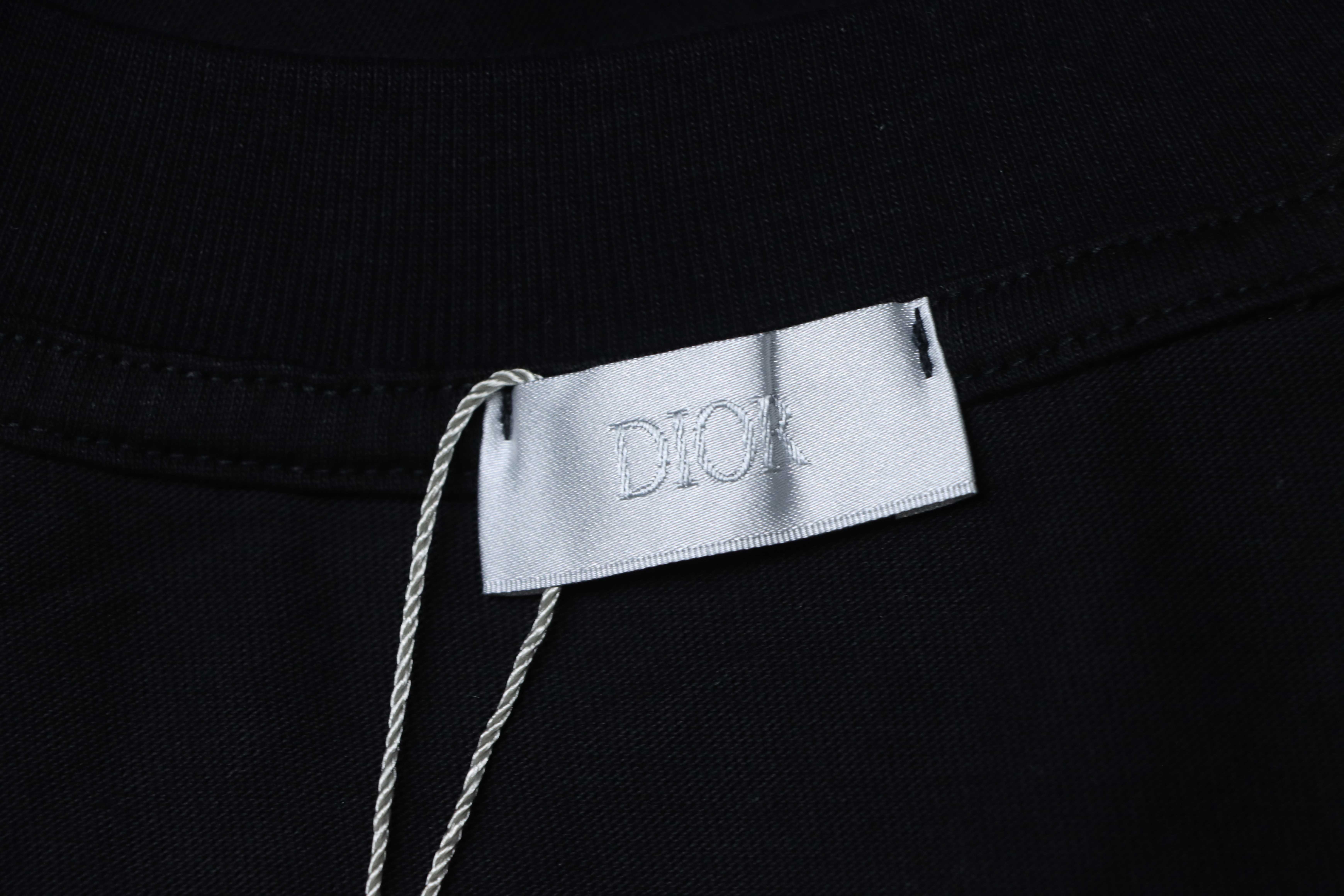DIOR New Distressed Patch Letter Embroidered Short Sleeve T-Shirt