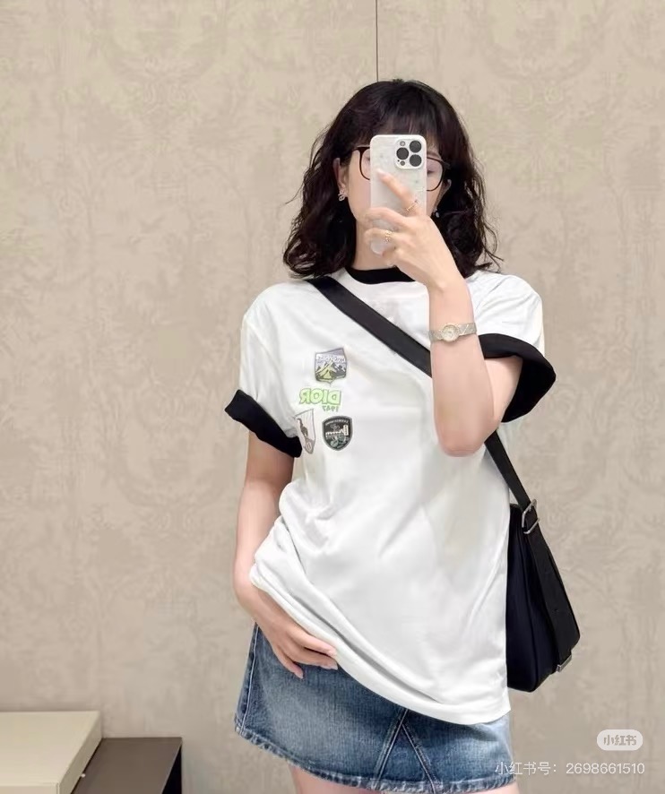 Dior Patch Embroidered Short Sleeve T-Shirt