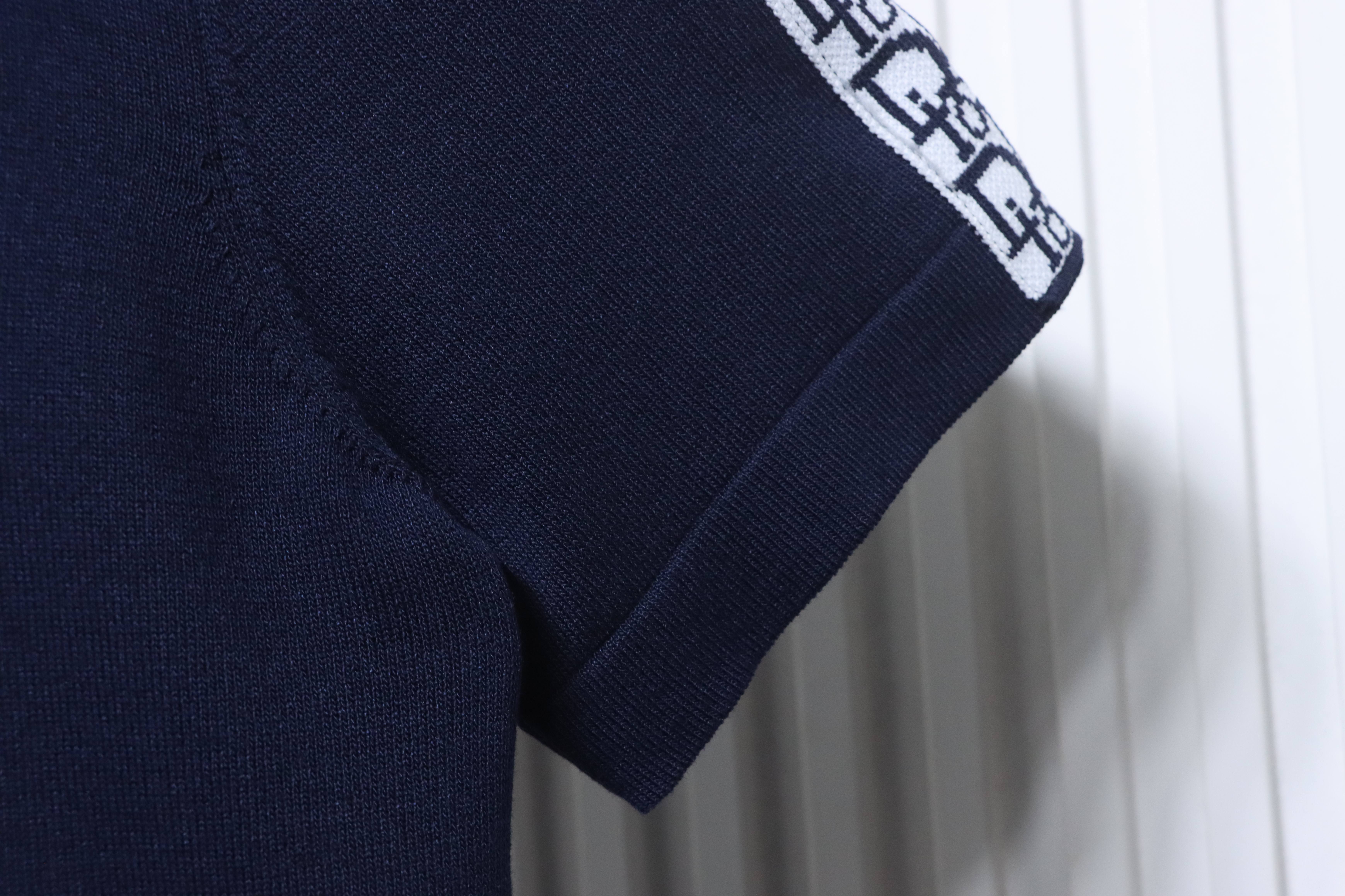 Dior Shoulder Jacquard Webbing Spliced Short Sleeve T-Shirt